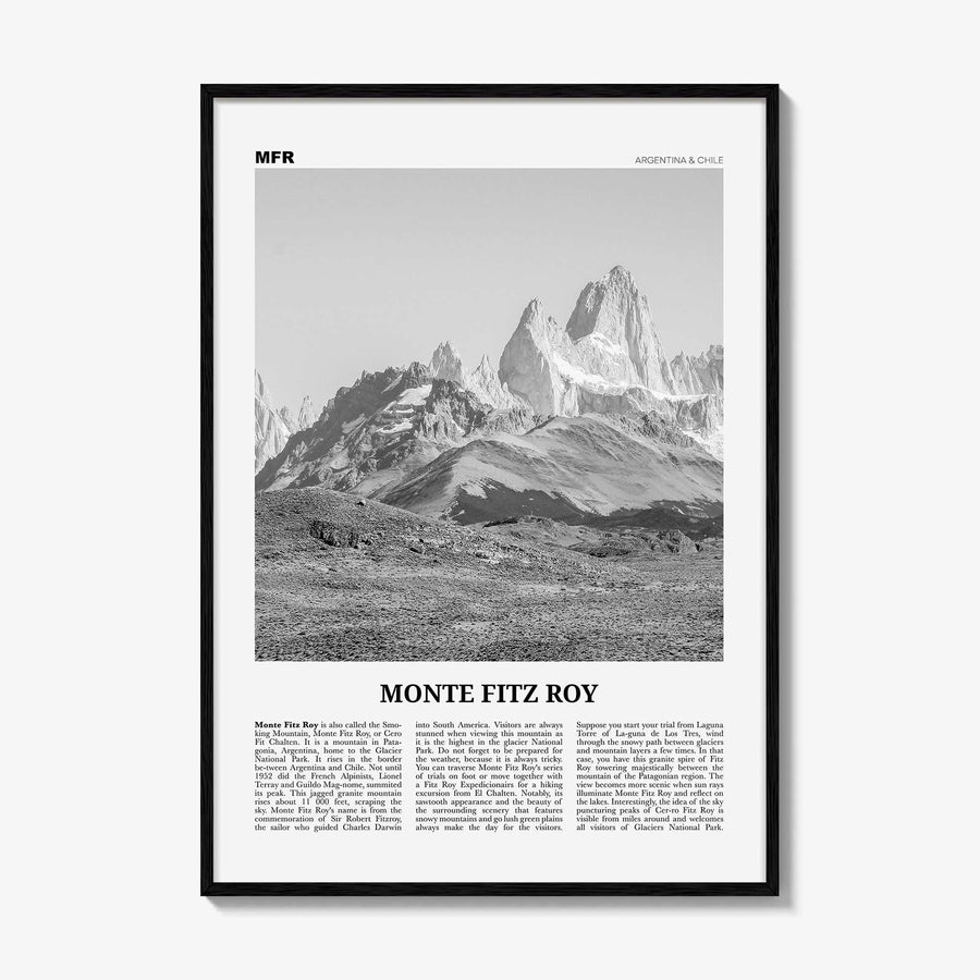 Monte Fitz Roy Print Black and White, Mount Fitz Roy Wall Art, Mount Fitz Roy Photo, Monte Fitz Roy, Cerro Chaltén, Cerro Fitz Roy