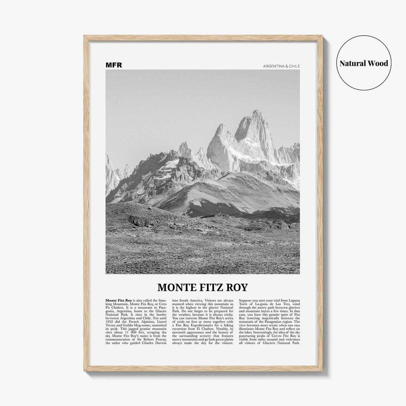 Monte Fitz Roy Print Black and White, Mount Fitz Roy Wall Art, Mount Fitz Roy Photo, Monte Fitz Roy, Cerro Chaltén, Cerro Fitz Roy