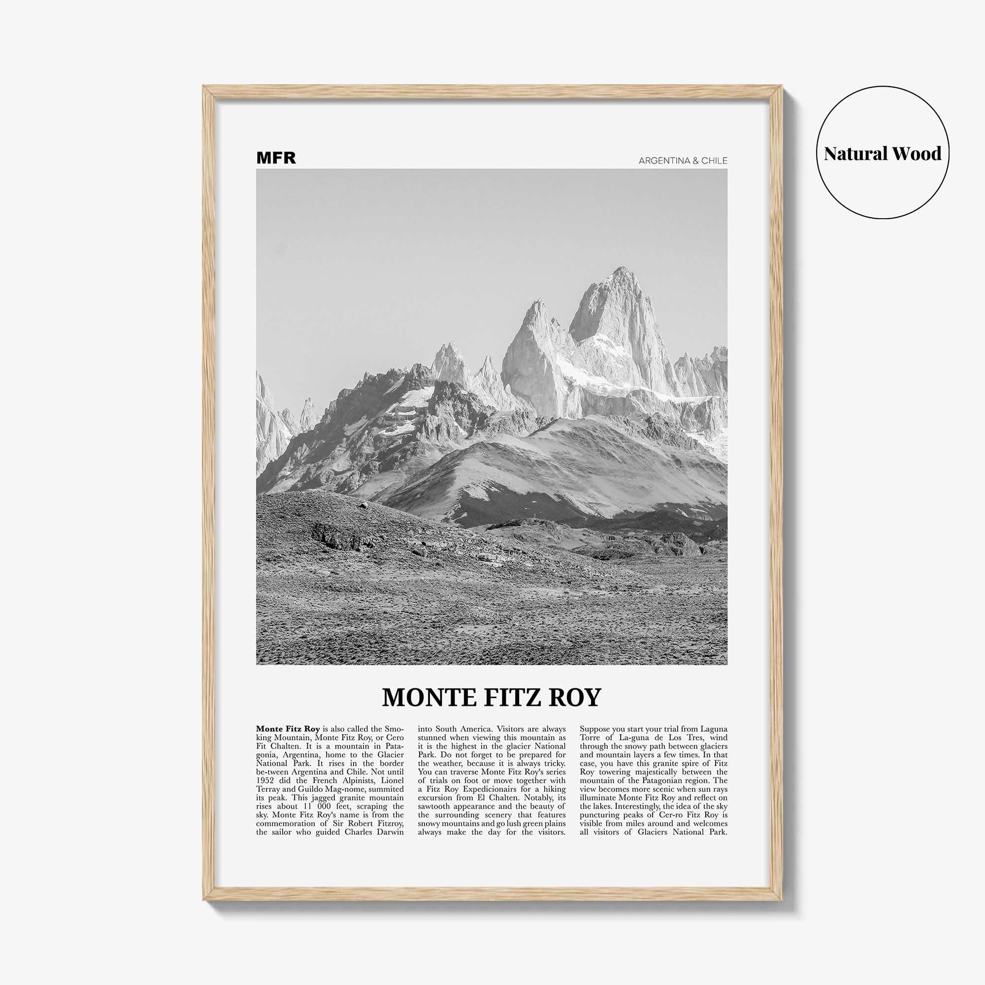 Monte Fitz Roy Print Black and White, Mount Fitz Roy Wall Art, Mount Fitz Roy Photo, Monte Fitz Roy, Cerro Chaltén, Cerro Fitz Roy