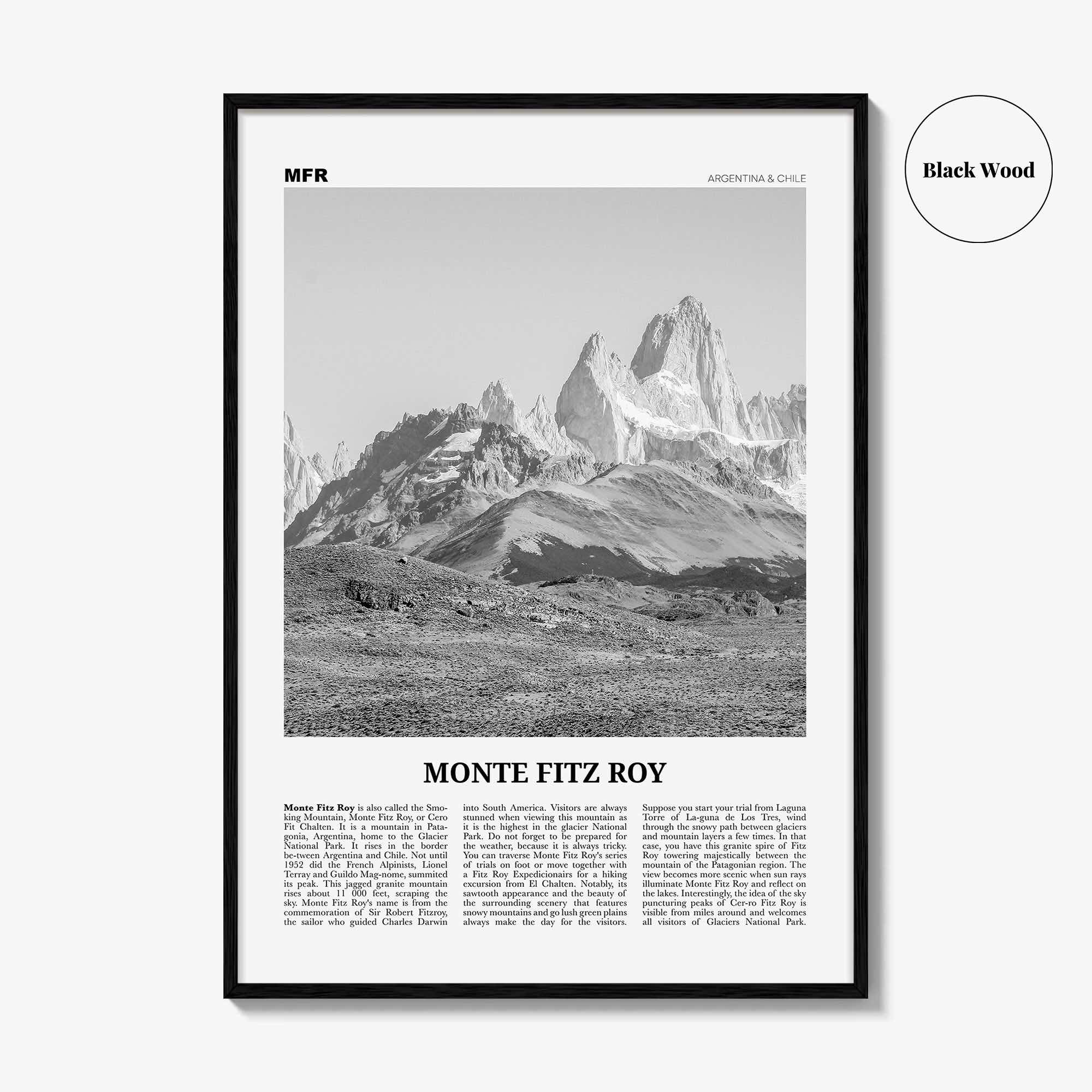 Monte Fitz Roy Print Black and White, Mount Fitz Roy Wall Art, Mount Fitz Roy Photo, Monte Fitz Roy, Cerro Chaltén, Cerro Fitz Roy