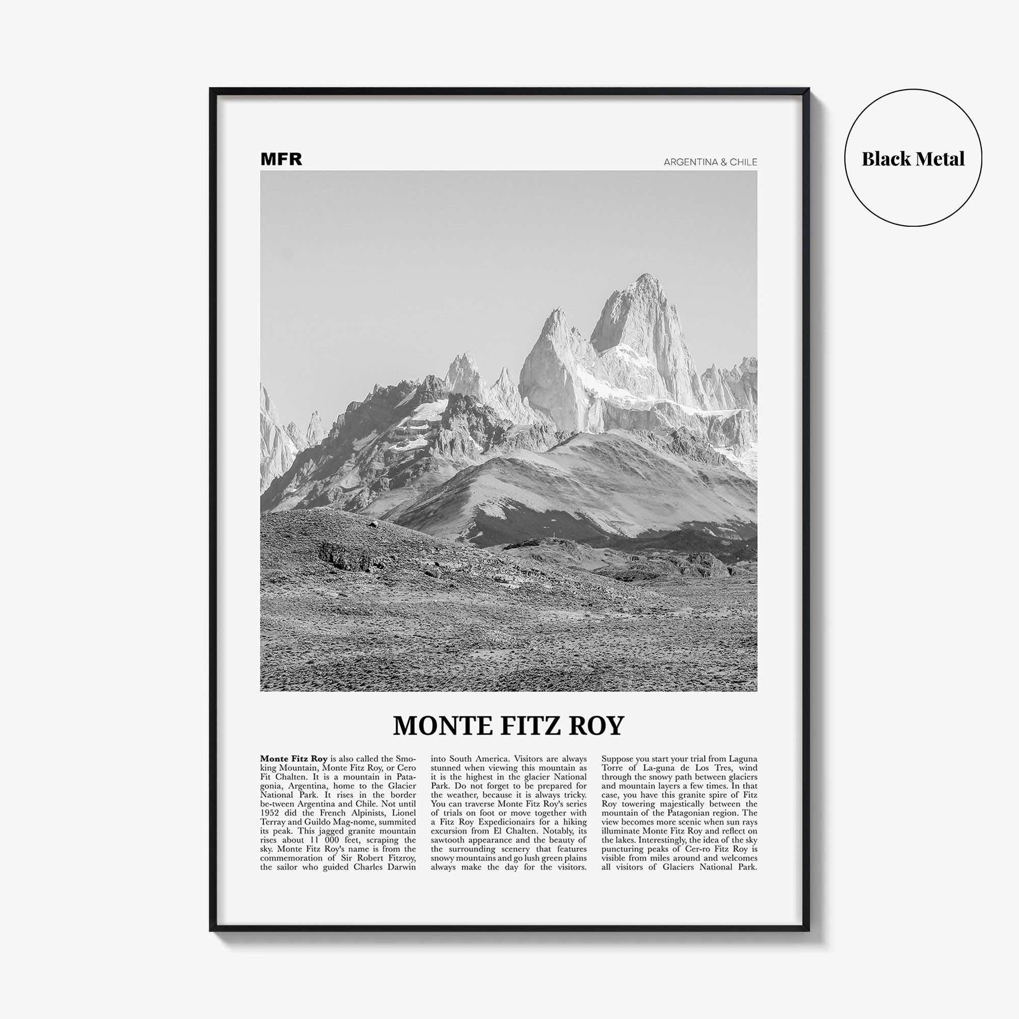 Monte Fitz Roy Print Black and White, Mount Fitz Roy Wall Art, Mount Fitz Roy Photo, Monte Fitz Roy, Cerro Chaltén, Cerro Fitz Roy