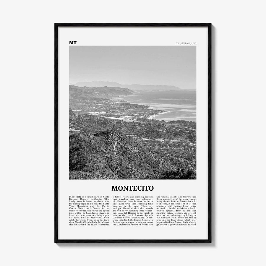 Montecito Print Black and White, Montecito Wall Art, Montecito Poster, Montecito Photo, Montecito Wall Décor, Montecito Map, California, USA
