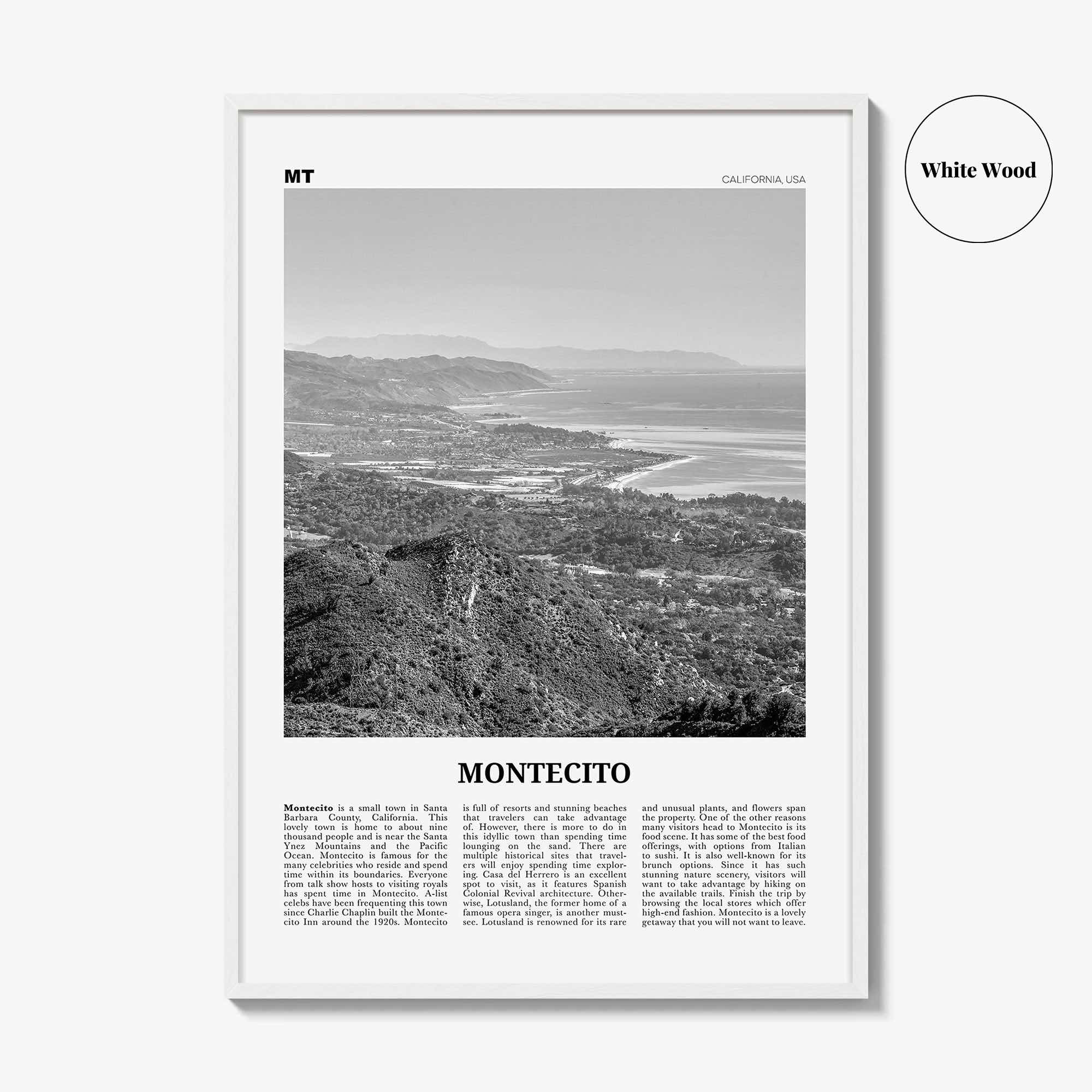 Montecito Print Black and White, Montecito Wall Art, Montecito Poster, Montecito Photo, Montecito Wall Décor, Montecito Map, California, USA