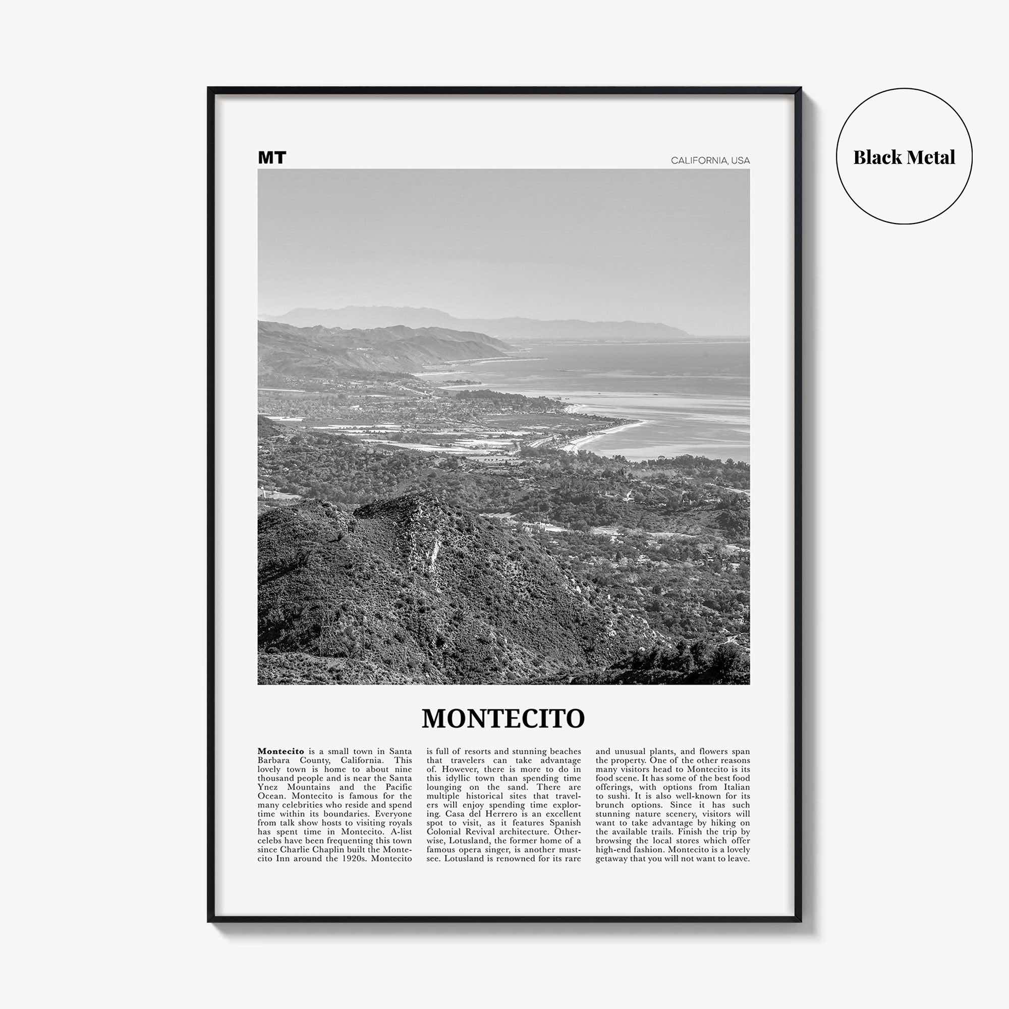 Montecito Print Black and White, Montecito Wall Art, Montecito Poster, Montecito Photo, Montecito Wall Décor, Montecito Map, California, USA