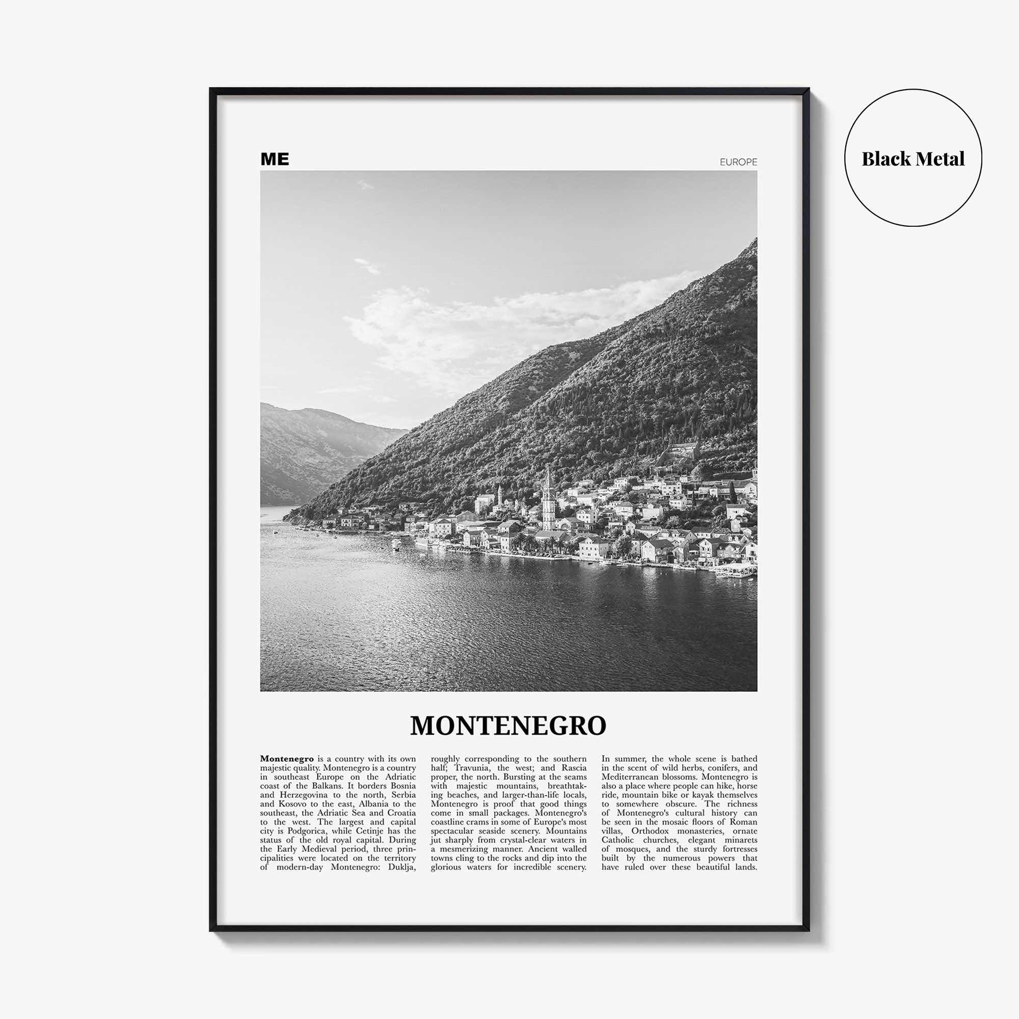 Montenegro Print Black and White, Montenegro Wall Art, Montenegro Poster, Montenegro Photo, Црна Гора, Crna, Gora, Podgorica, Balkan, Europe