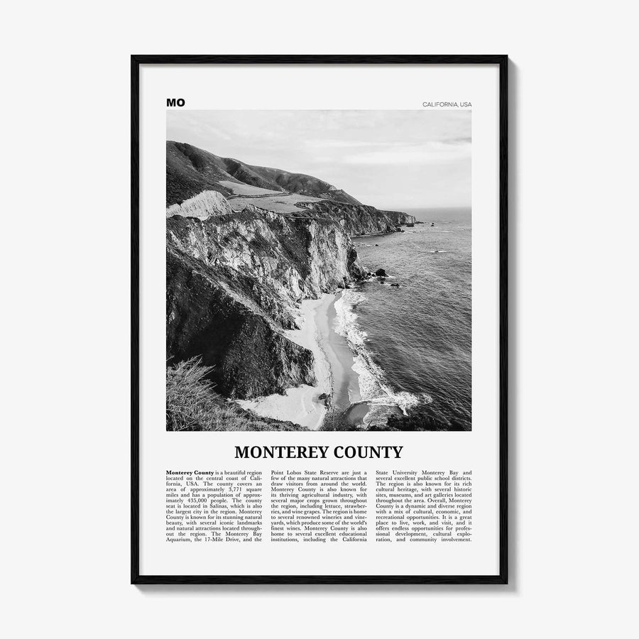 Monterey County Print Black and White, Monterey County Wall Art, Monterey County Poster, Monterey Photo, Monterey Wall Décor, Monterey Map
