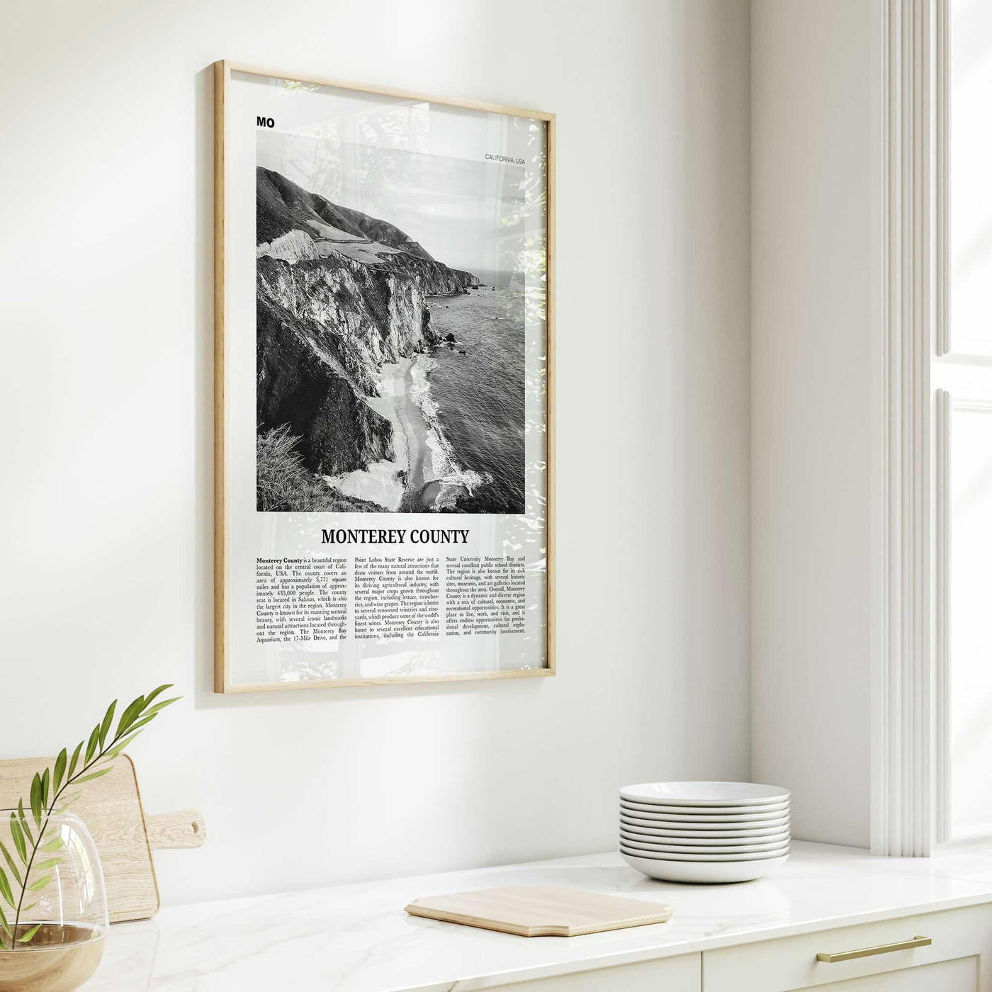 Monterey County Print Black and White, Monterey County Wall Art, Monterey County Poster, Monterey Photo, Monterey Wall Décor, Monterey Map