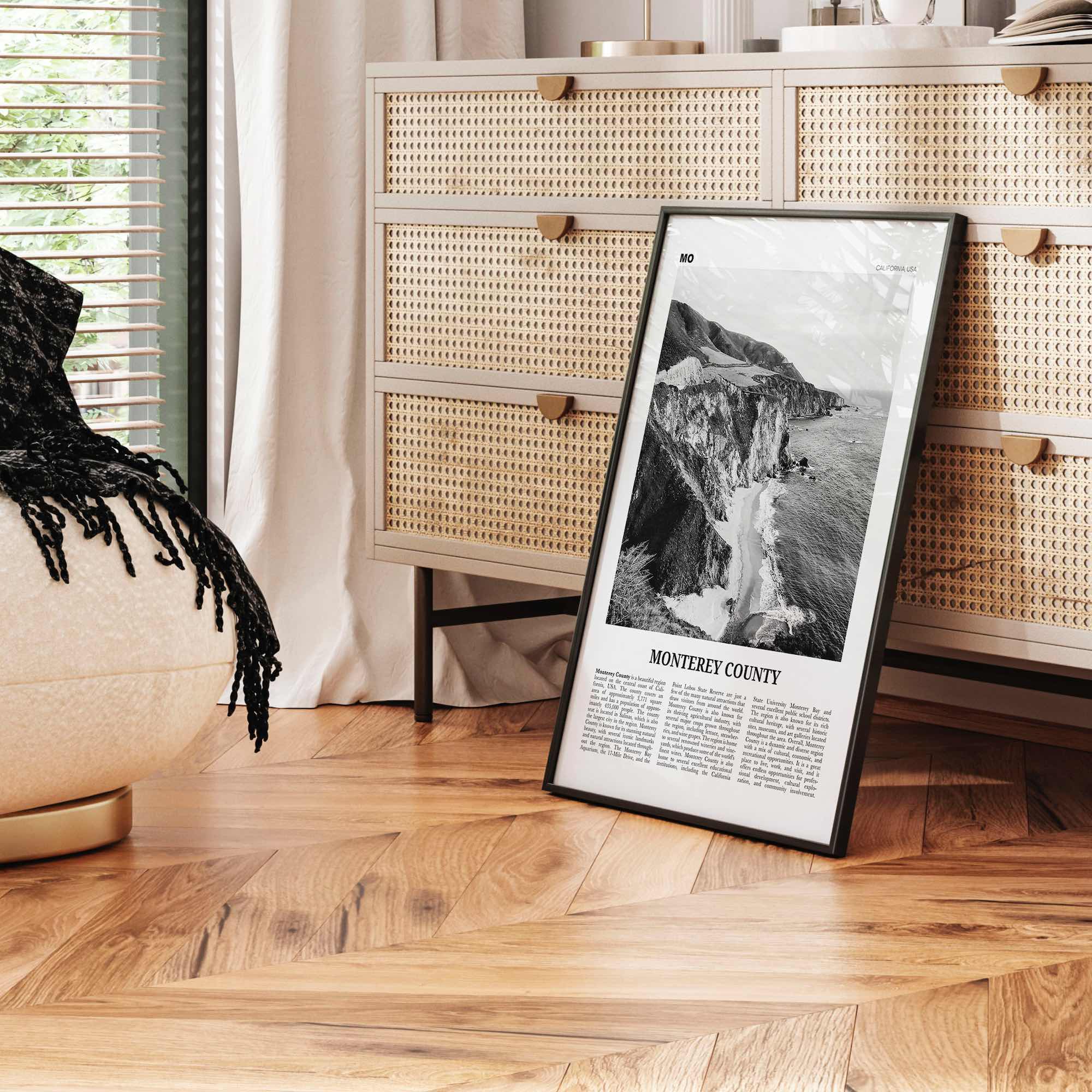 Monterey County Print Black and White, Monterey County Wall Art, Monterey County Poster, Monterey Photo, Monterey Wall Décor, Monterey Map