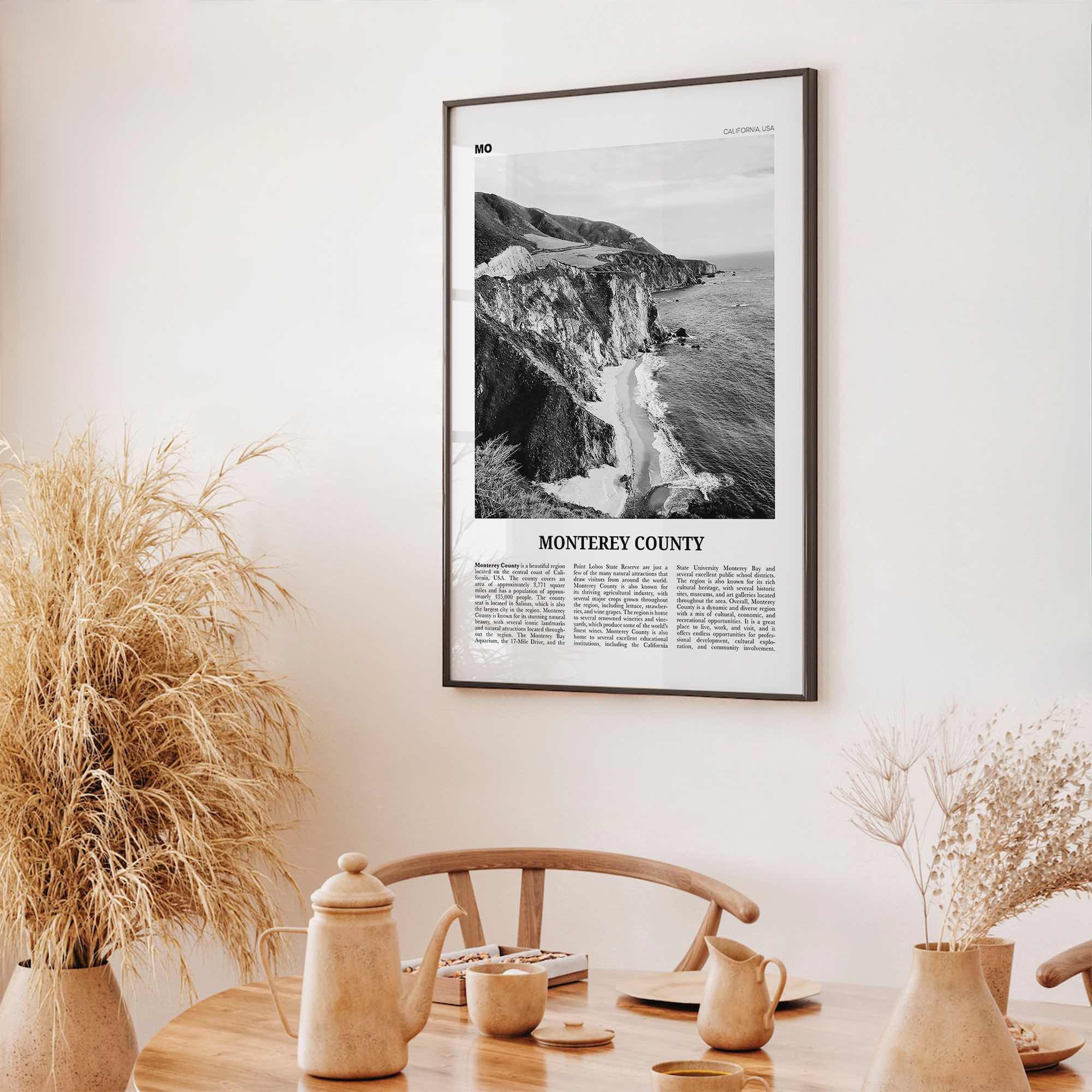 Monterey County Print Black and White, Monterey County Wall Art, Monterey County Poster, Monterey Photo, Monterey Wall Décor, Monterey Map