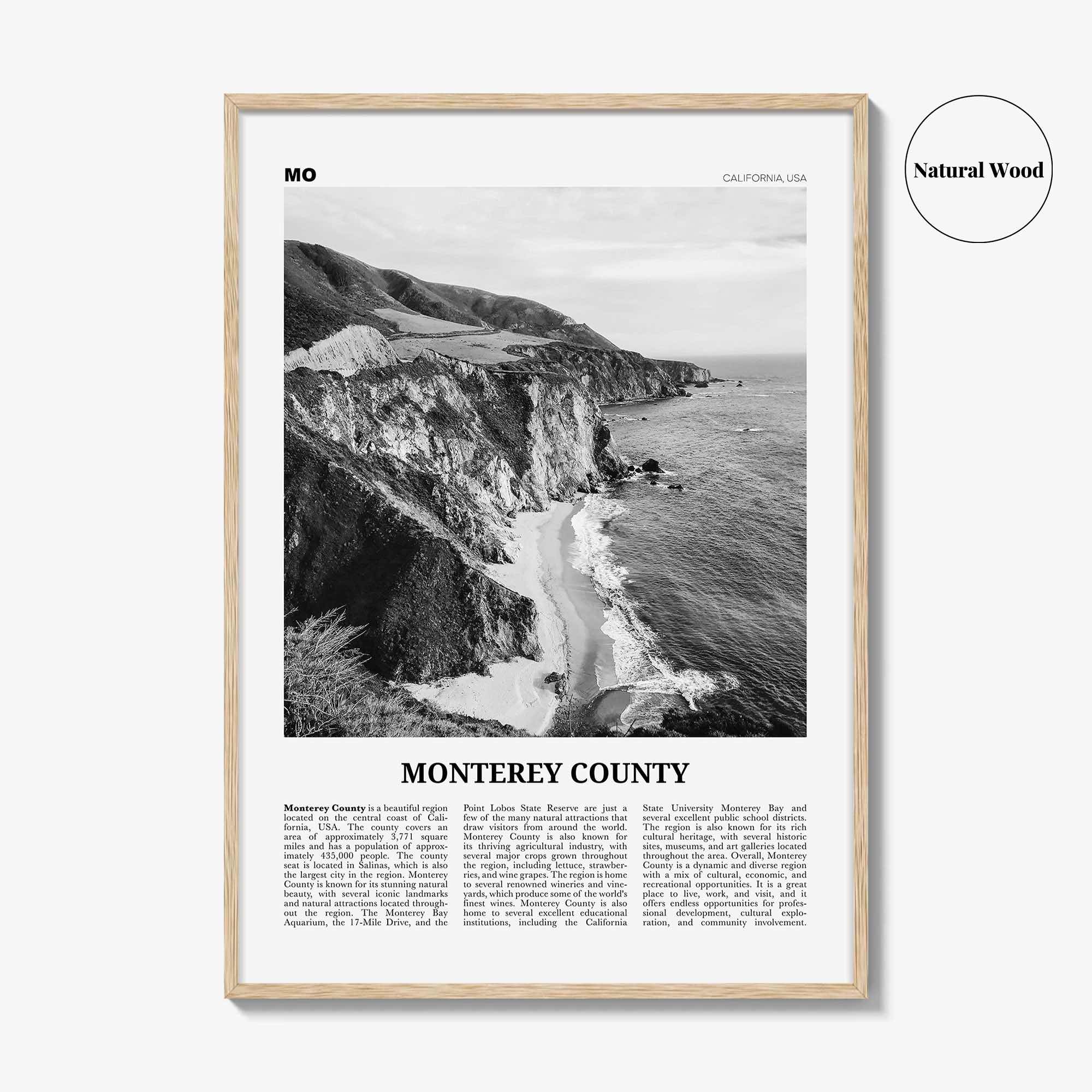 Monterey County Print Black and White, Monterey County Wall Art, Monterey County Poster, Monterey Photo, Monterey Wall Décor, Monterey Map