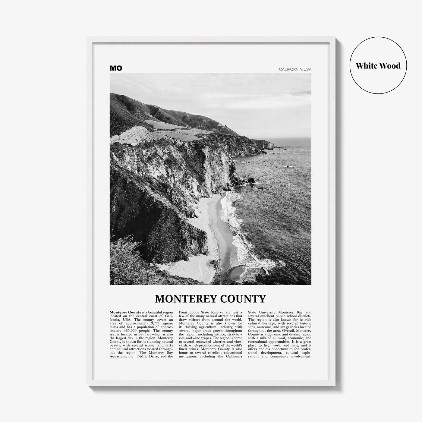 Monterey County Print Black and White, Monterey County Wall Art, Monterey County Poster, Monterey Photo, Monterey Wall Décor, Monterey Map