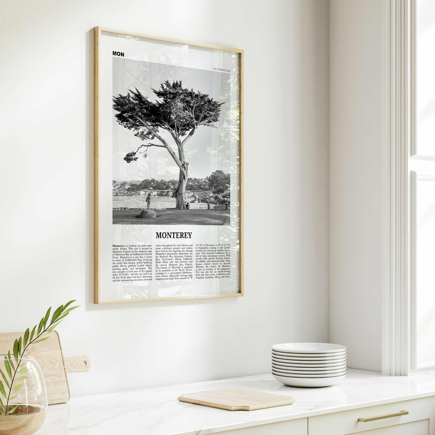 Monterey Print Black and White, Monterey Wall Art, Monterey Poster, Monterey Photo, Monterey Wall Decor, USA, United States, North America