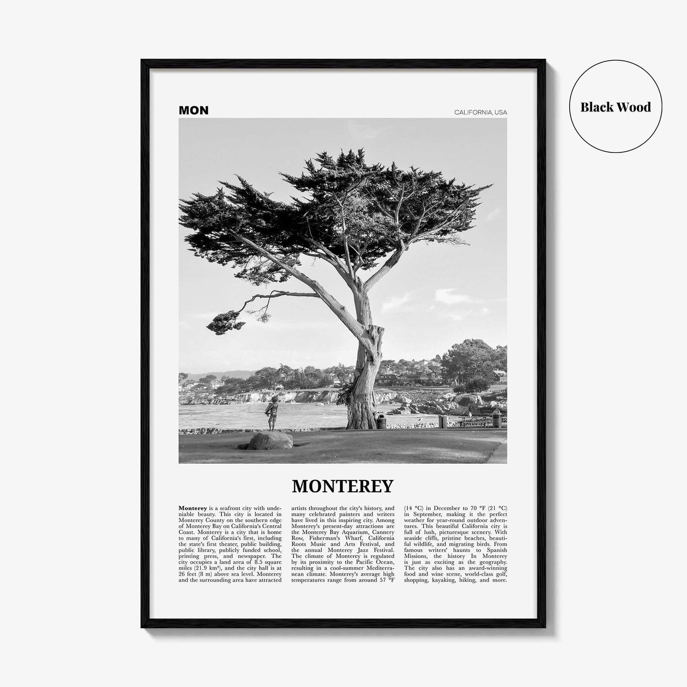 Monterey Print Black and White, Monterey Wall Art, Monterey Poster, Monterey Photo, Monterey Wall Decor, USA, United States, North America