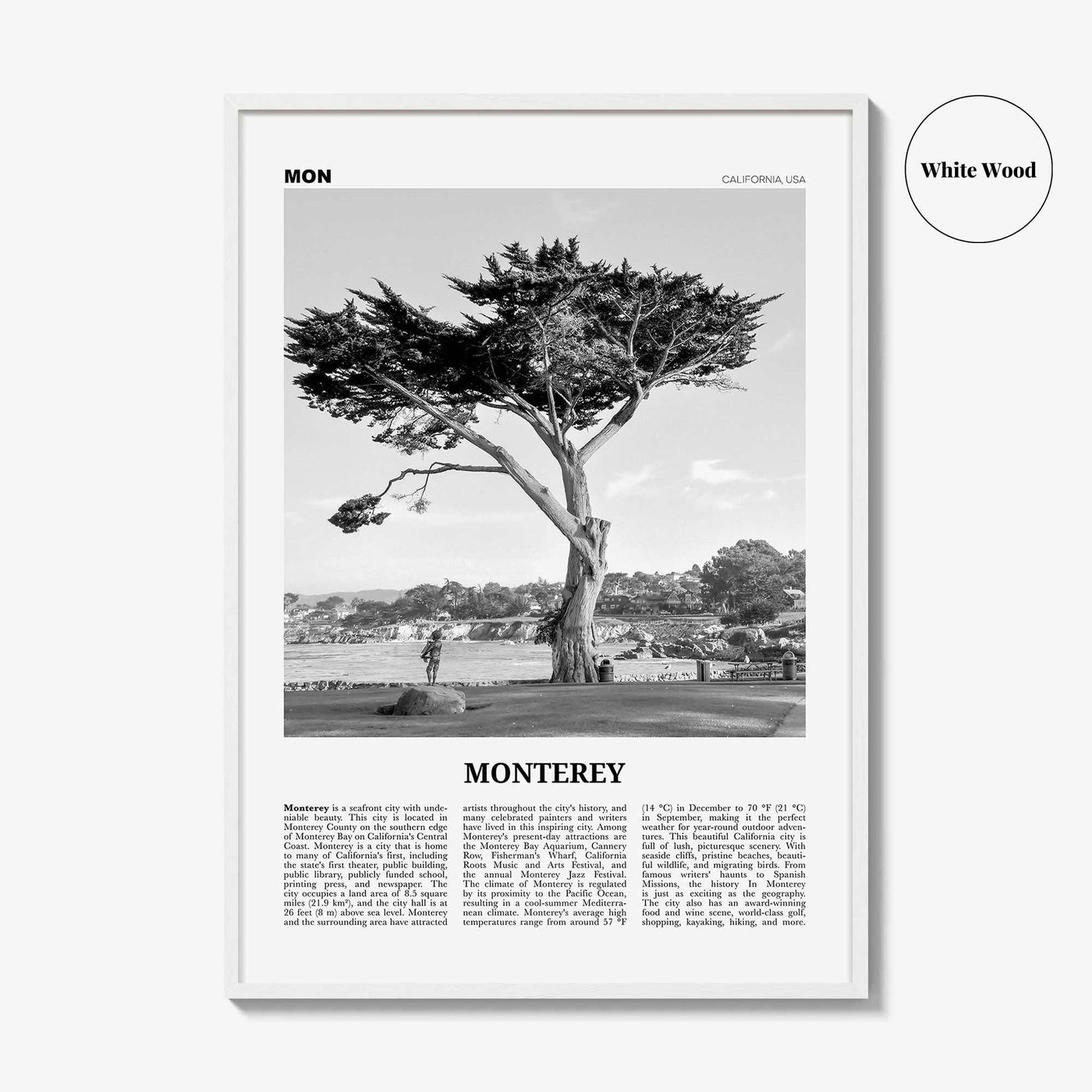 Monterey Print Black and White, Monterey Wall Art, Monterey Poster, Monterey Photo, Monterey Wall Decor, USA, United States, North America