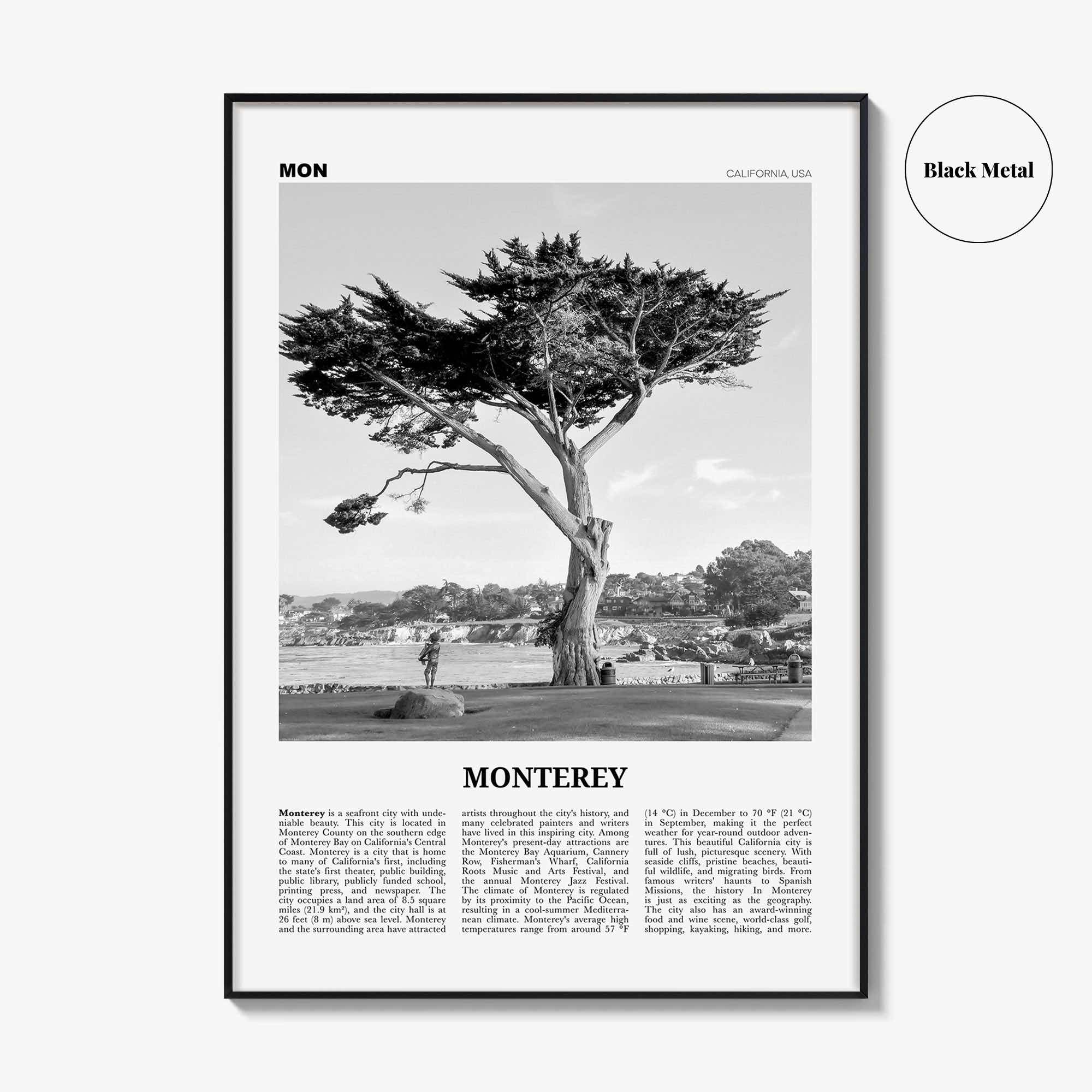Monterey Print Black and White, Monterey Wall Art, Monterey Poster, Monterey Photo, Monterey Wall Decor, USA, United States, North America