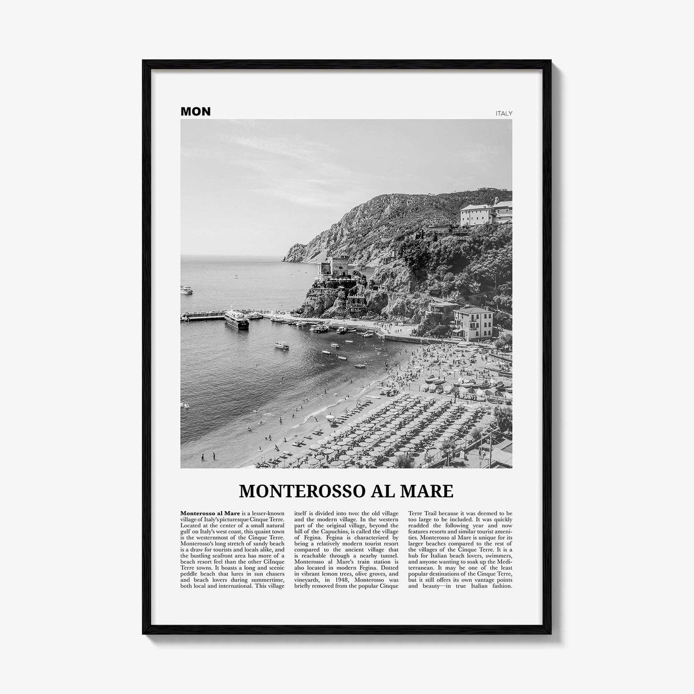 Monterosso al Mare Print Black and White, Monterosso al Mare Wall Art, Monterosso al Mare Poster, Monterosso al Mare, Italy, Italia, Europe