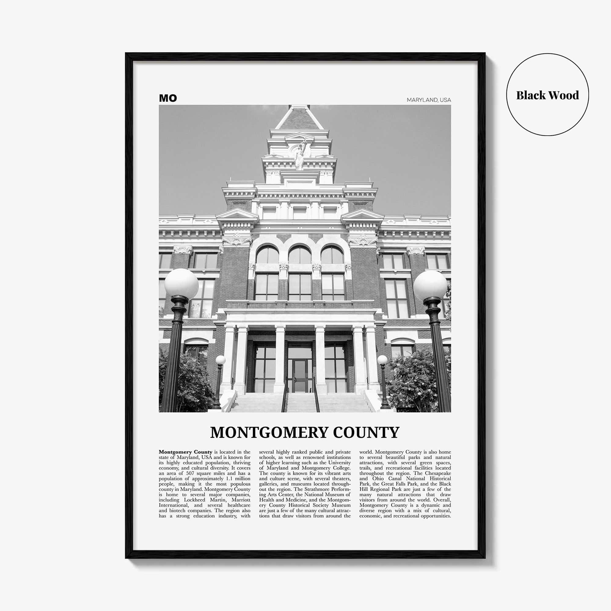 Montgomery County Print Black and White, Montgomery Wall Art, Montgomery Poster, Montgomery Photo, Montgomery Wall Décor, Montgomery Map