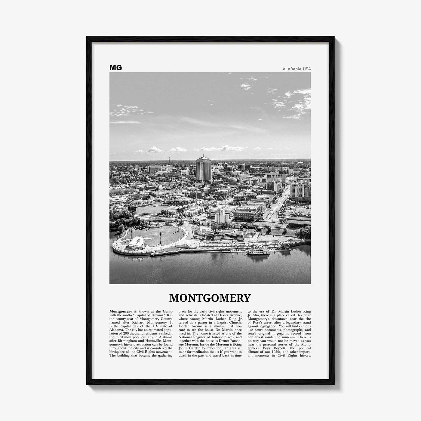 Montgomery Print Black and White, Montgomery Wall Art, Montgomery Poster, Montgomery Photo, Montgomery Wall Décor, Alabama, USA
