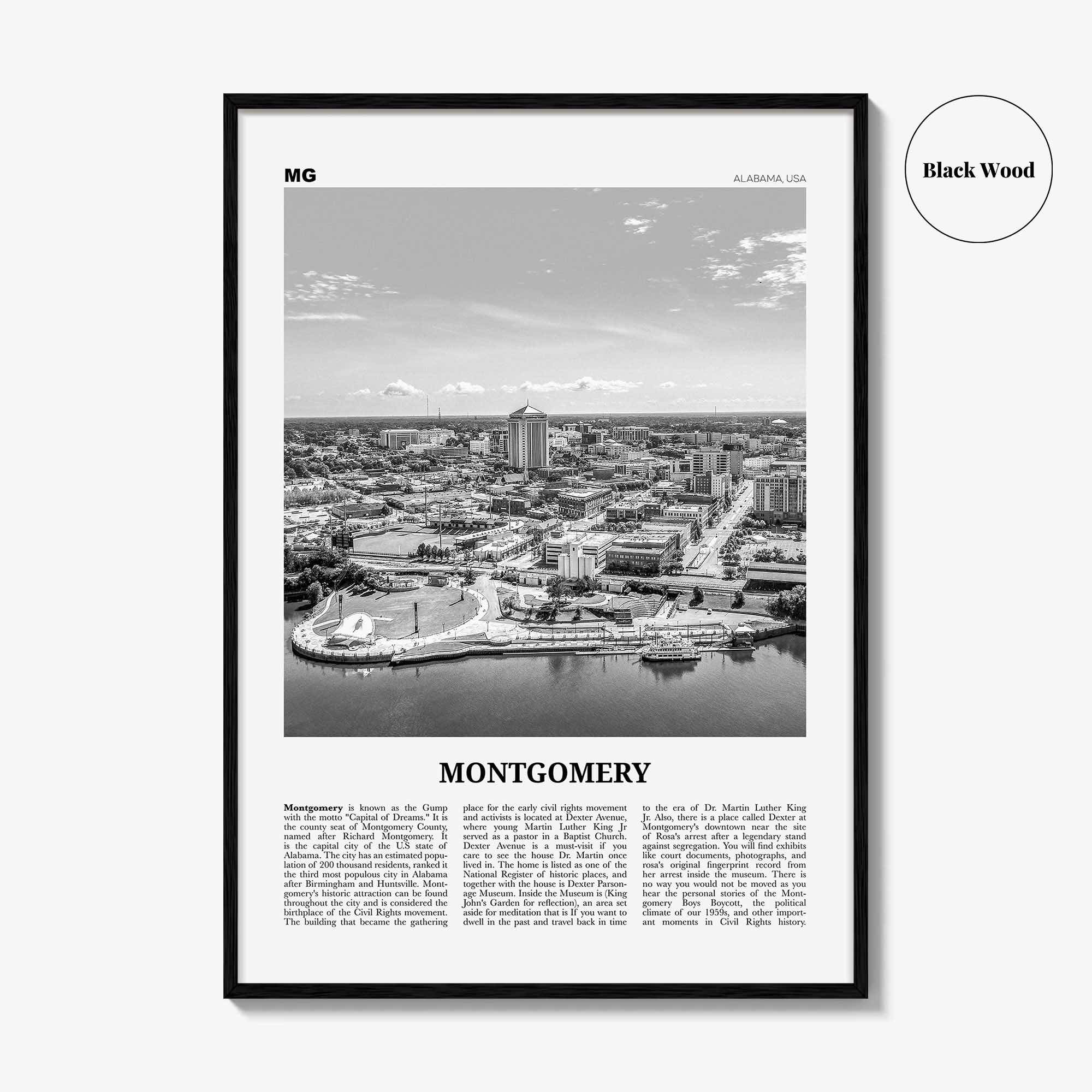 Montgomery Print Black and White, Montgomery Wall Art, Montgomery Poster, Montgomery Photo, Montgomery Wall Décor, Alabama, USA
