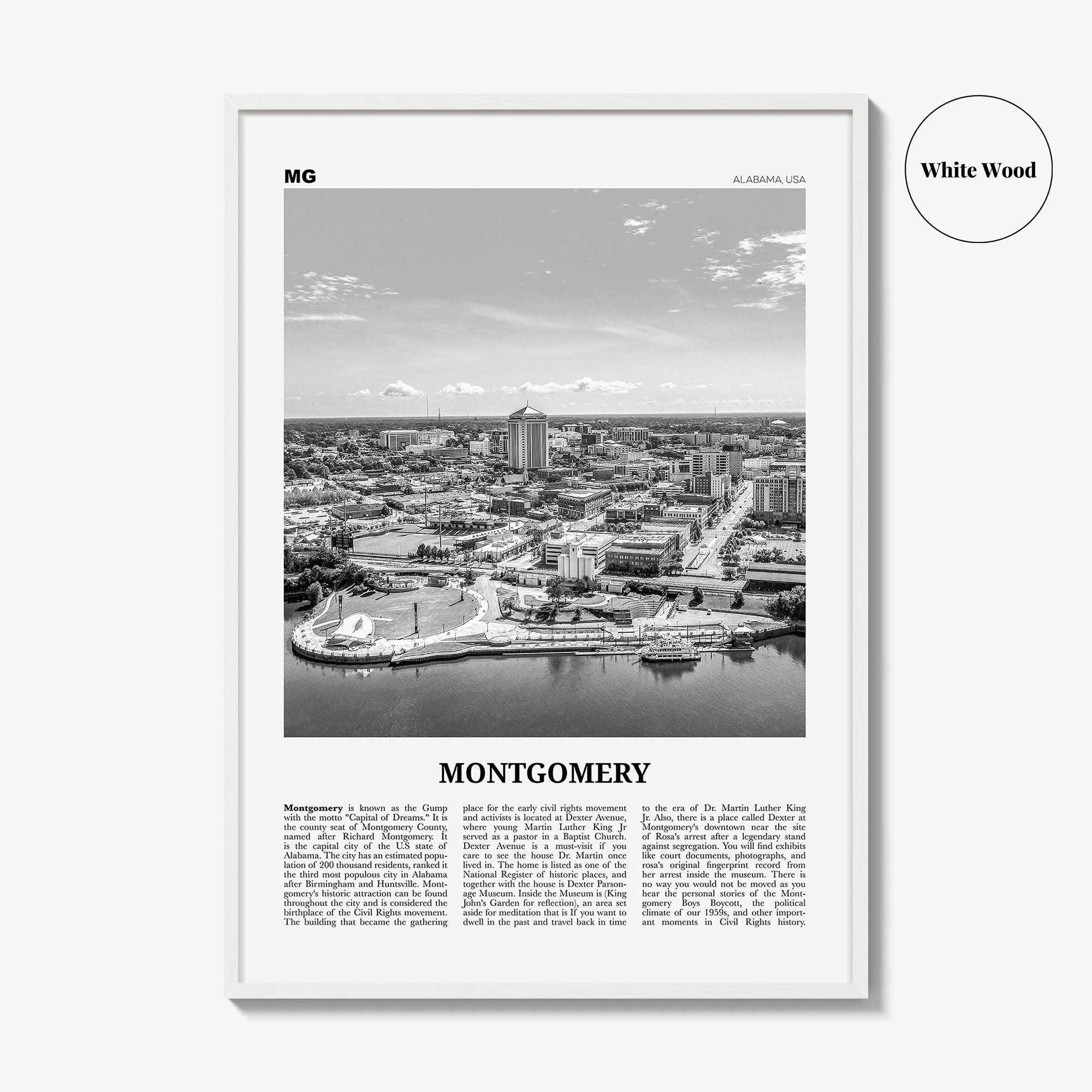 Montgomery Print Black and White, Montgomery Wall Art, Montgomery Poster, Montgomery Photo, Montgomery Wall Décor, Alabama, USA