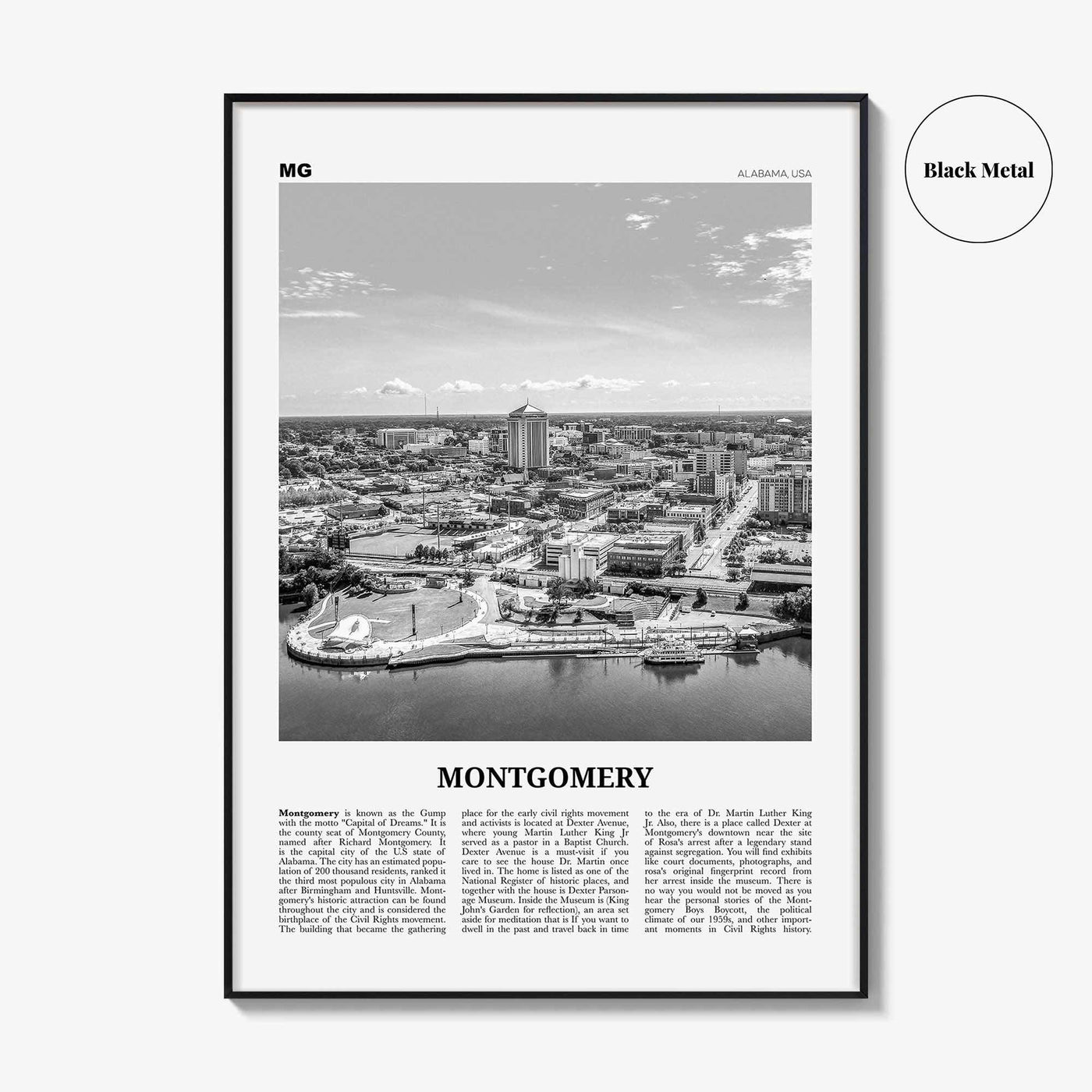 Montgomery Print Black and White, Montgomery Wall Art, Montgomery Poster, Montgomery Photo, Montgomery Wall Décor, Alabama, USA