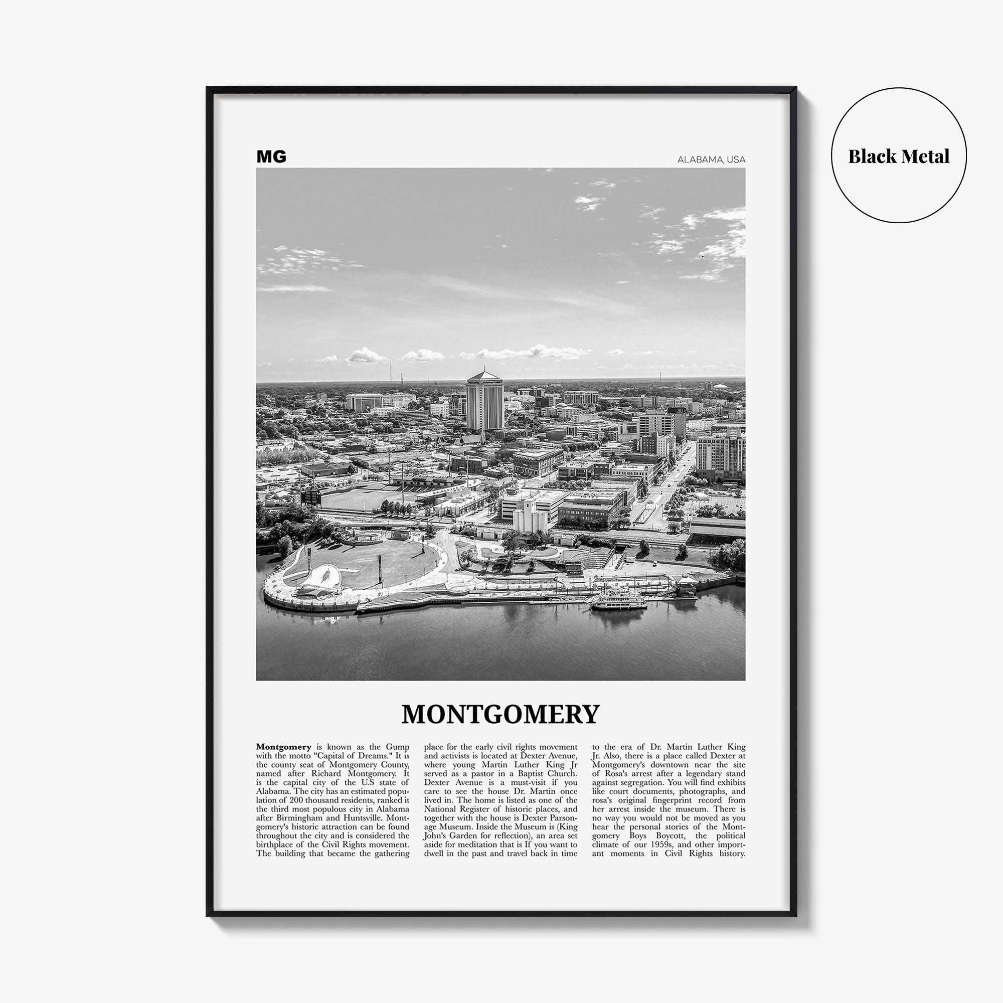 Montgomery Print Black and White, Montgomery Wall Art, Montgomery Poster, Montgomery Photo, Montgomery Wall Décor, Alabama, USA
