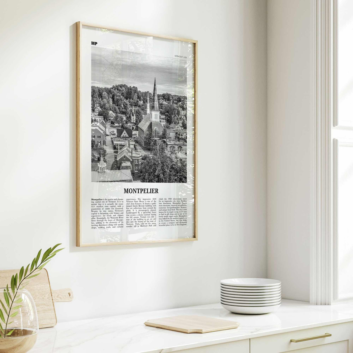 Montpelier Print Black and White, Montpelier Wall Art, Montpelier Poster, Montpelier Photo, Montpelier Décor, Montpelier Map, Vermont, USA