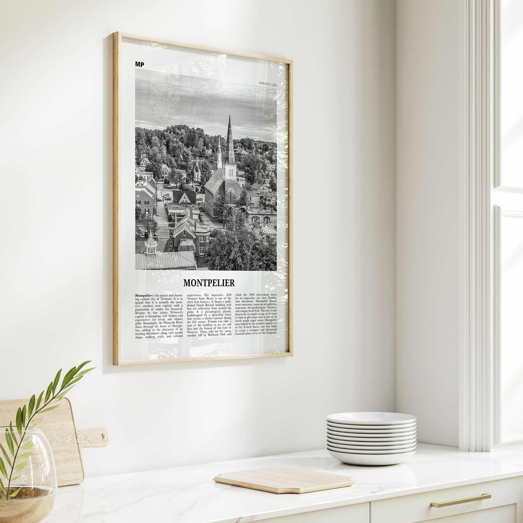 Montpelier Print Black and White, Montpelier Wall Art, Montpelier Poster, Montpelier Photo, Montpelier Décor, Montpelier Map, Vermont, USA
