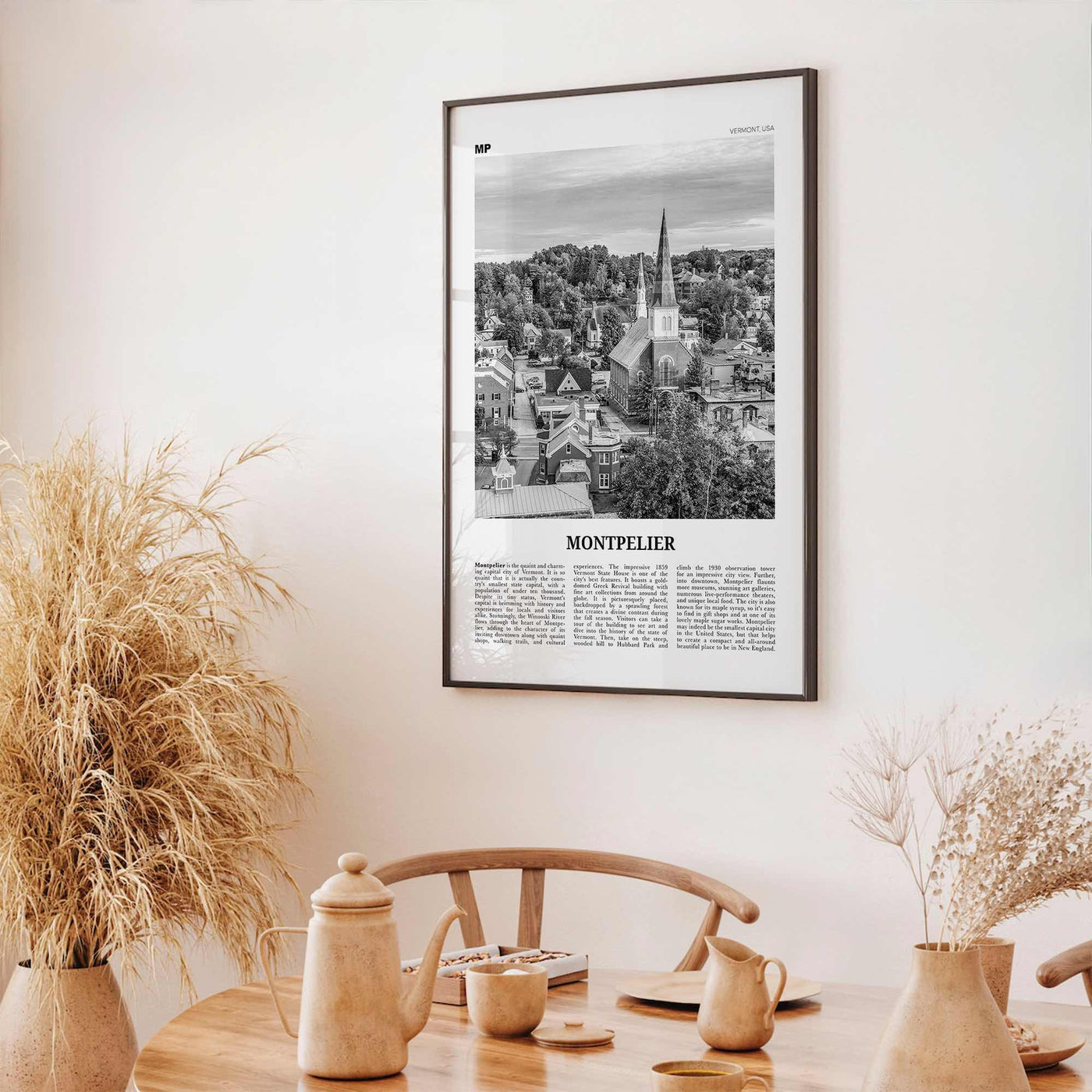 Montpelier Print Black and White, Montpelier Wall Art, Montpelier Poster, Montpelier Photo, Montpelier Décor, Montpelier Map, Vermont, USA