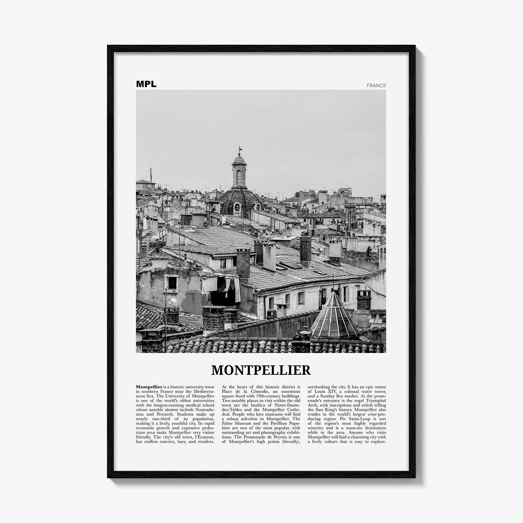 Montpellier Print Black and White, Montpellier Wall Art, Montpellier Poster, Montpellier Photo, France, Montpelhièr, Hérault