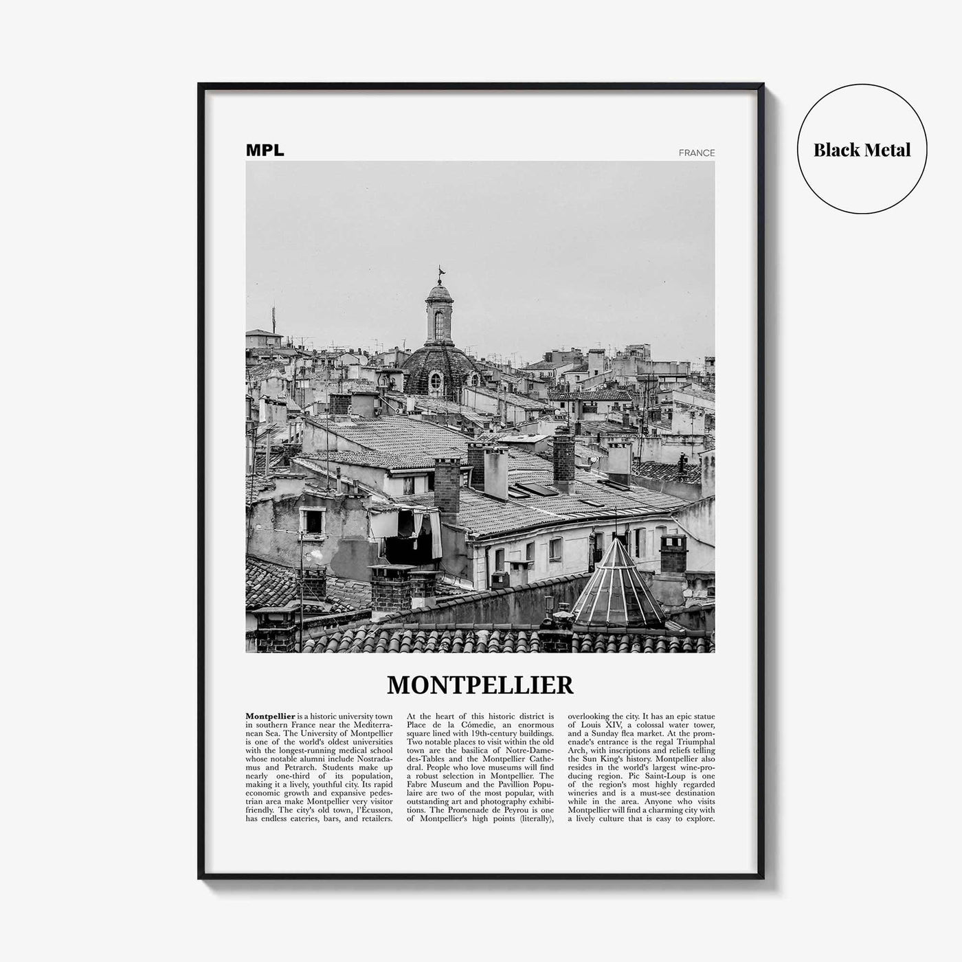 Montpellier Print Black and White, Montpellier Wall Art, Montpellier Poster, Montpellier Photo, France, Montpelhièr, Hérault
