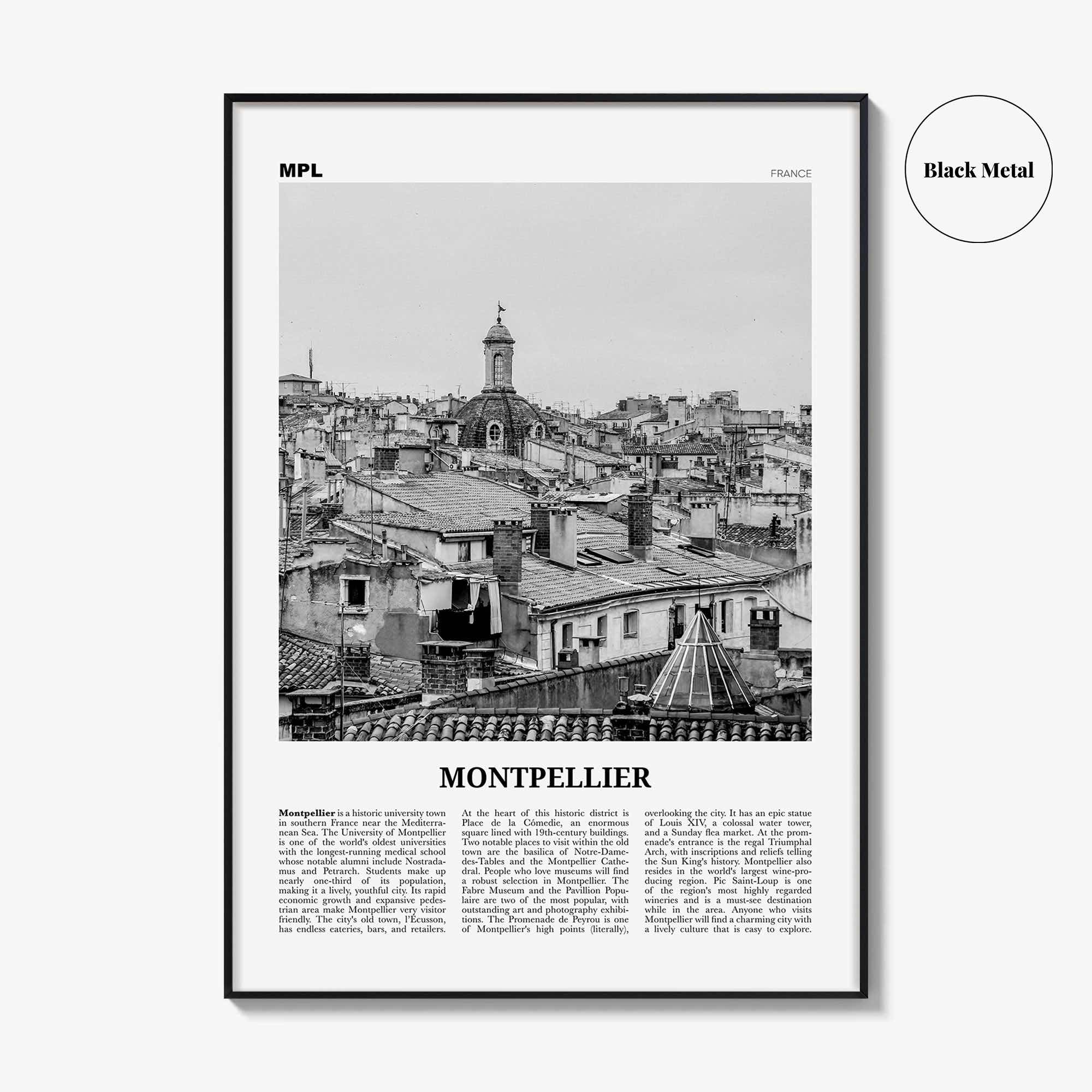 Montpellier Print Black and White, Montpellier Wall Art, Montpellier Poster, Montpellier Photo, France, Montpelhièr, Hérault