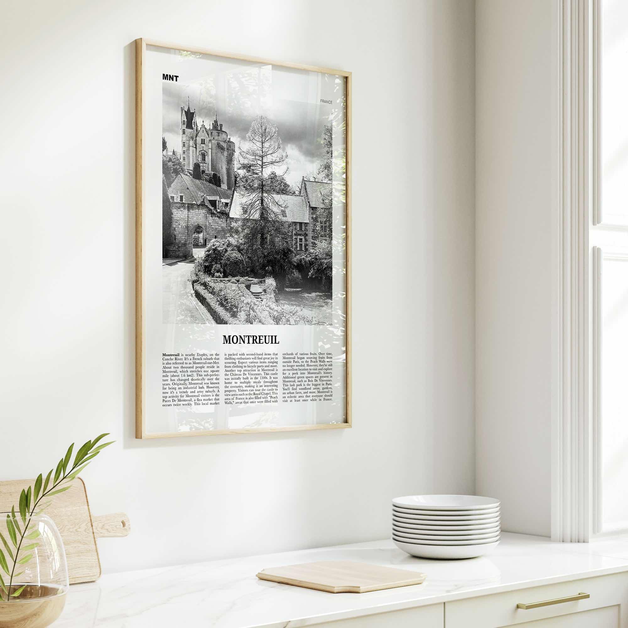 Montreuil Print Black and White, Montreuil Wall Art, Montreuil Poster, Montreuil Photo, Montreuil Wall Décor, Montreuil Map, France