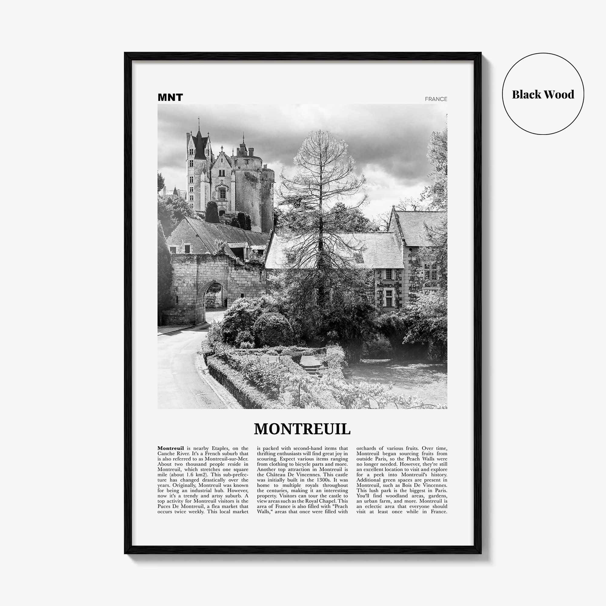 Montreuil Print Black and White, Montreuil Wall Art, Montreuil Poster, Montreuil Photo, Montreuil Wall Décor, Montreuil Map, France