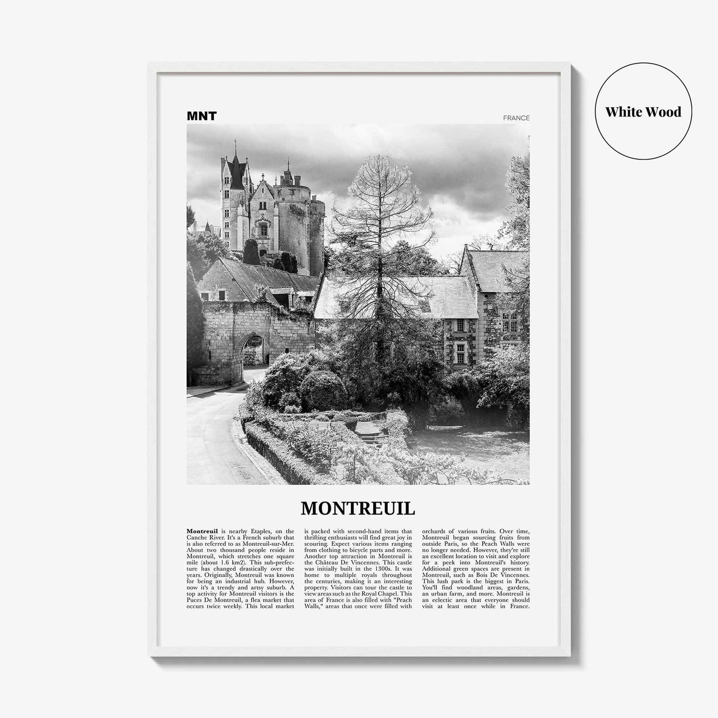 Montreuil Print Black and White, Montreuil Wall Art, Montreuil Poster, Montreuil Photo, Montreuil Wall Décor, Montreuil Map, France