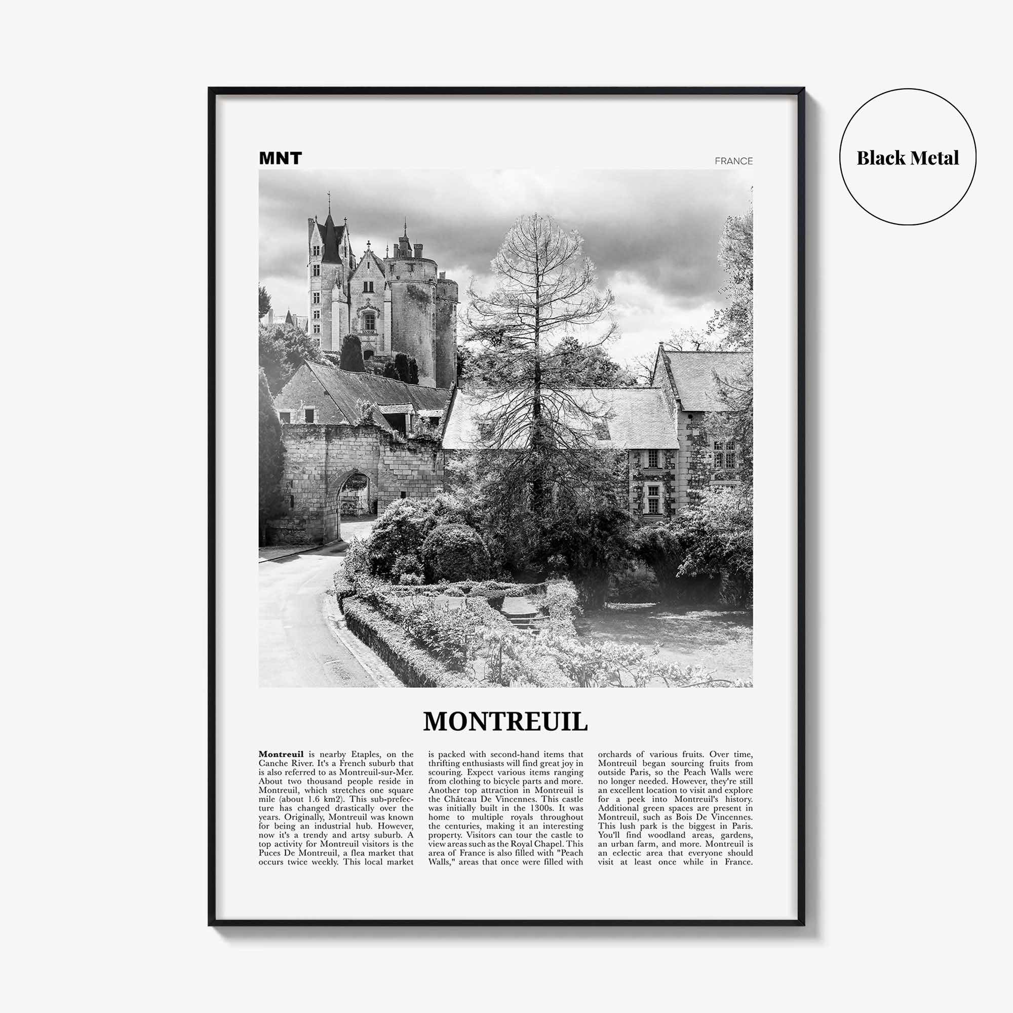 Montreuil Print Black and White, Montreuil Wall Art, Montreuil Poster, Montreuil Photo, Montreuil Wall Décor, Montreuil Map, France