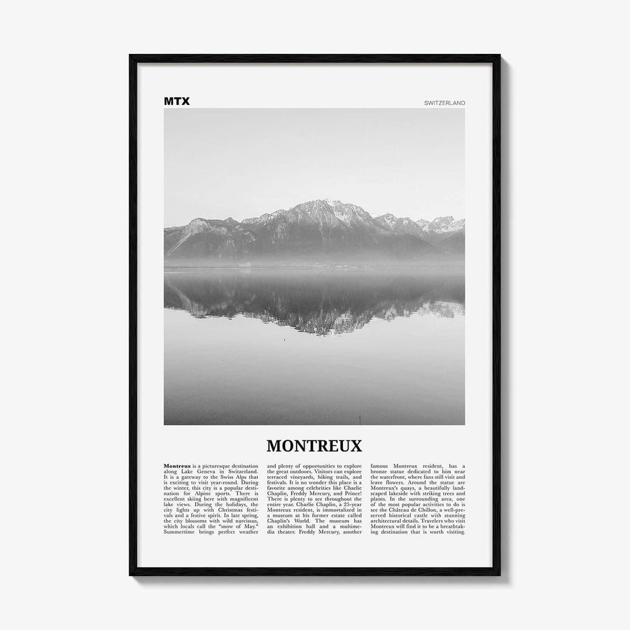 Montreux Print Black and White, Montreux Wall Art, Montreux Poster, Montreux Photo, Montreux Wall Décor, Switzerland, Vaud, Swiss