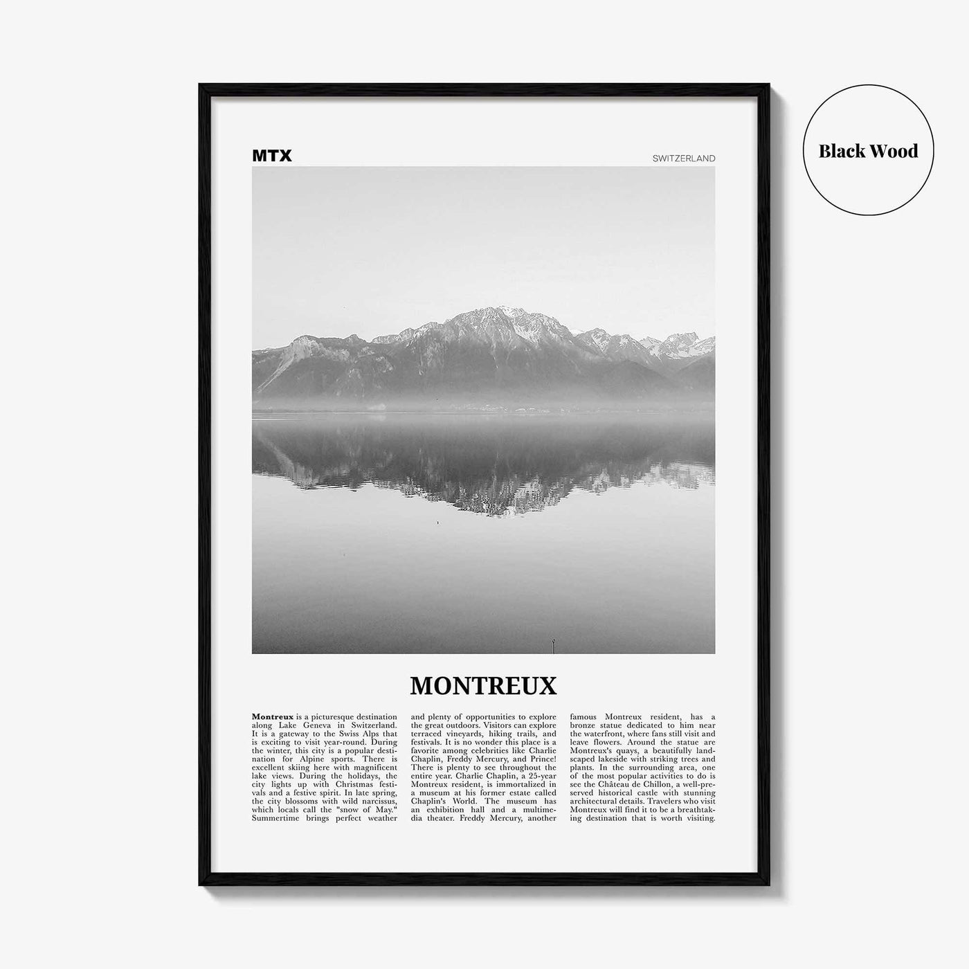 Montreux Print Black and White, Montreux Wall Art, Montreux Poster, Montreux Photo, Montreux Wall Décor, Switzerland, Vaud, Swiss