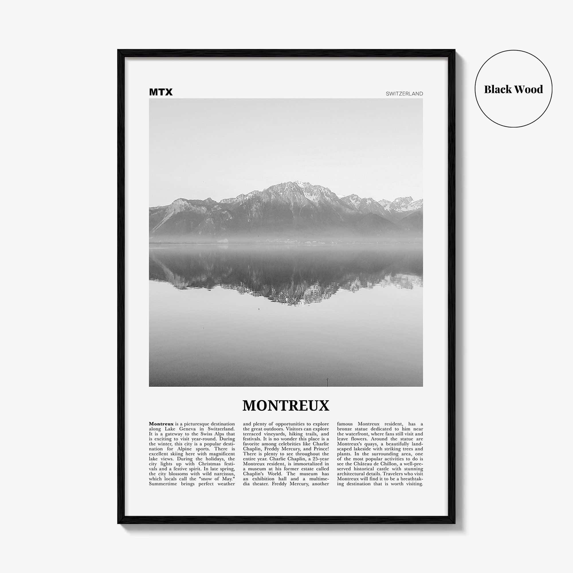 Montreux Print Black and White, Montreux Wall Art, Montreux Poster, Montreux Photo, Montreux Wall Décor, Switzerland, Vaud, Swiss