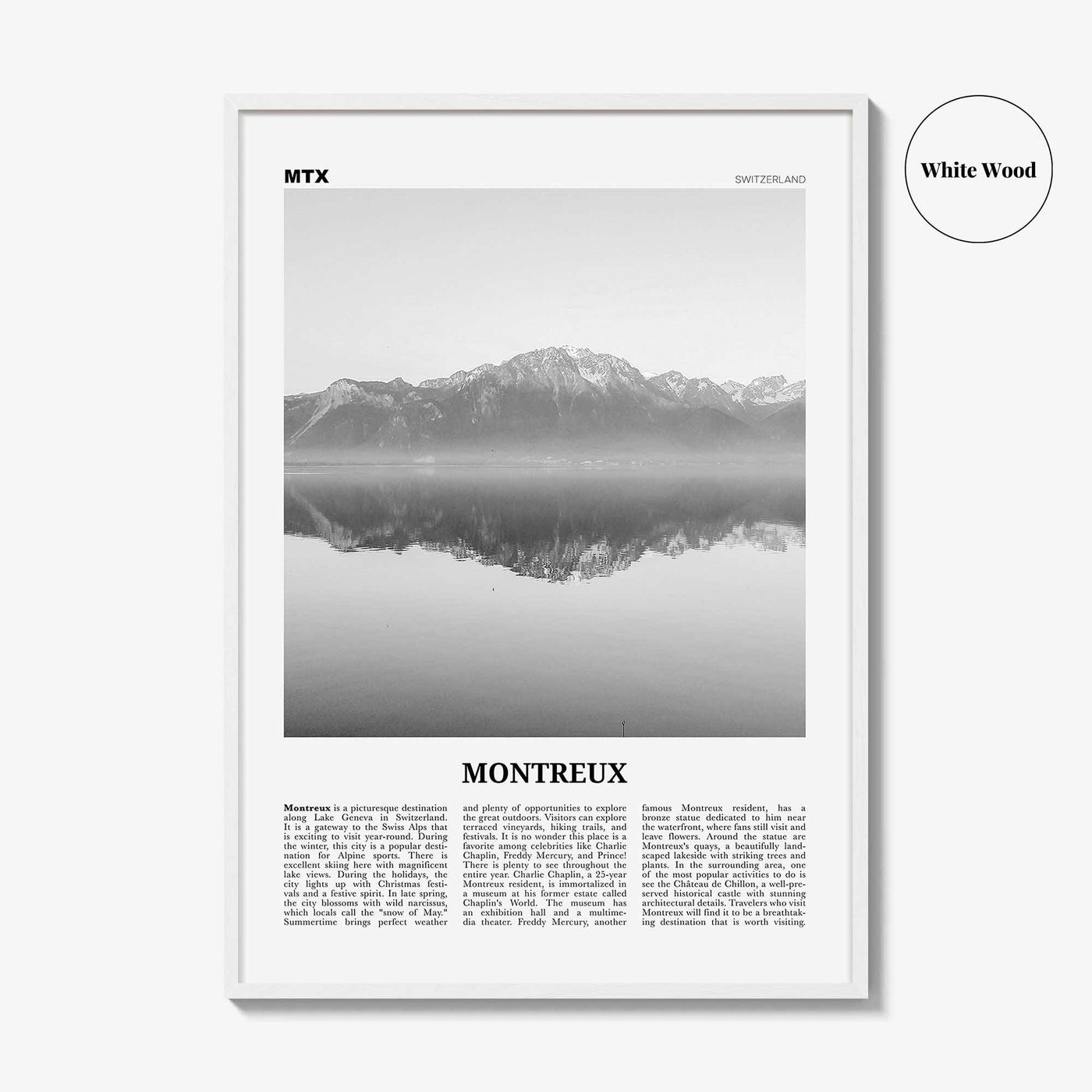 Montreux Print Black and White, Montreux Wall Art, Montreux Poster, Montreux Photo, Montreux Wall Décor, Switzerland, Vaud, Swiss
