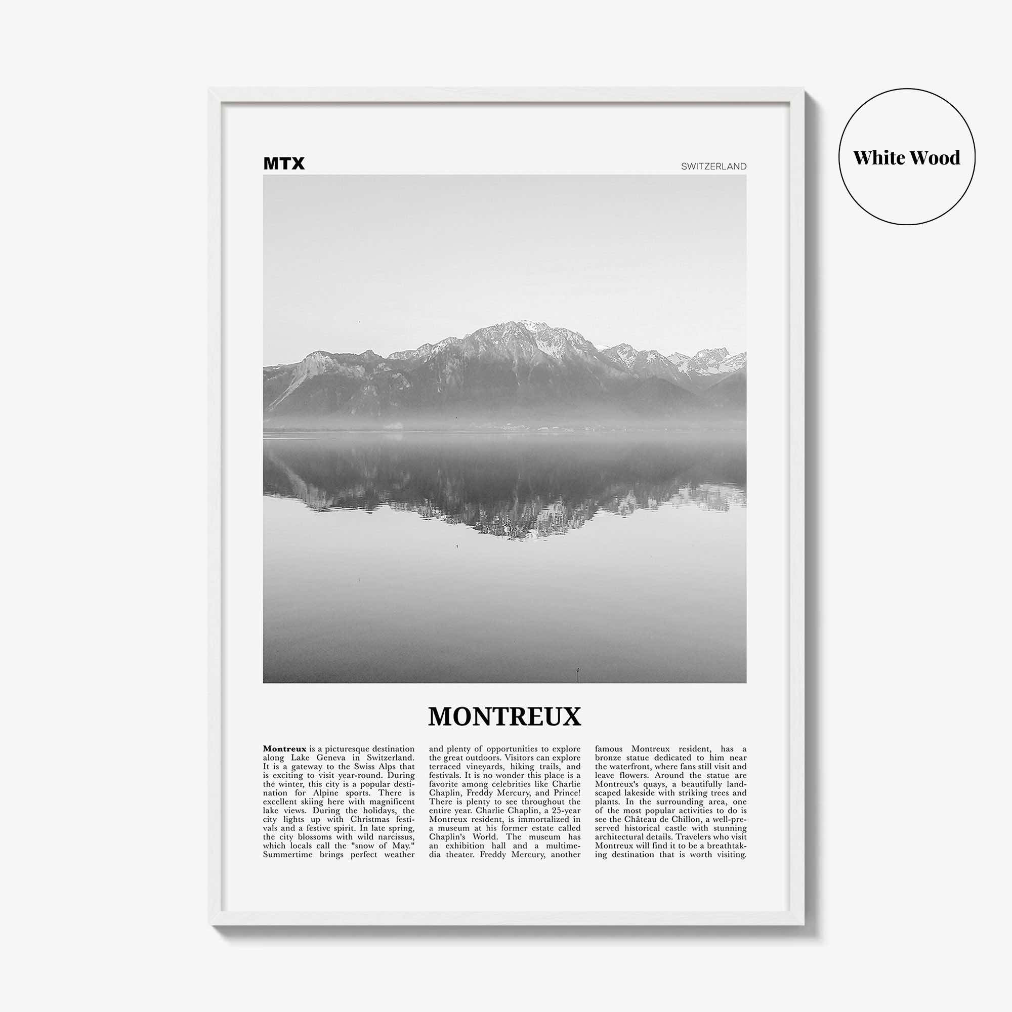 Montreux Print Black and White, Montreux Wall Art, Montreux Poster, Montreux Photo, Montreux Wall Décor, Switzerland, Vaud, Swiss