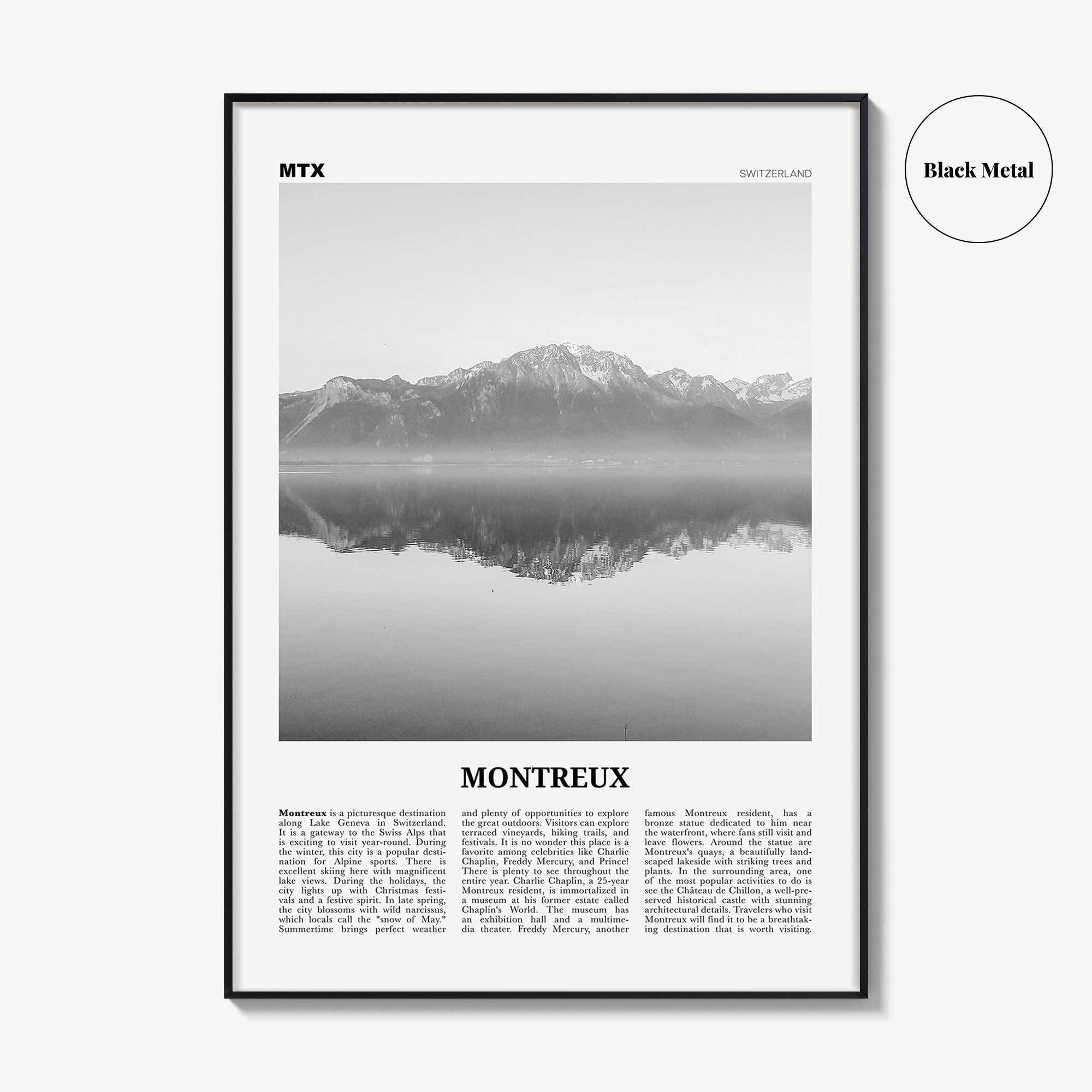 Montreux Print Black and White, Montreux Wall Art, Montreux Poster, Montreux Photo, Montreux Wall Décor, Switzerland, Vaud, Swiss