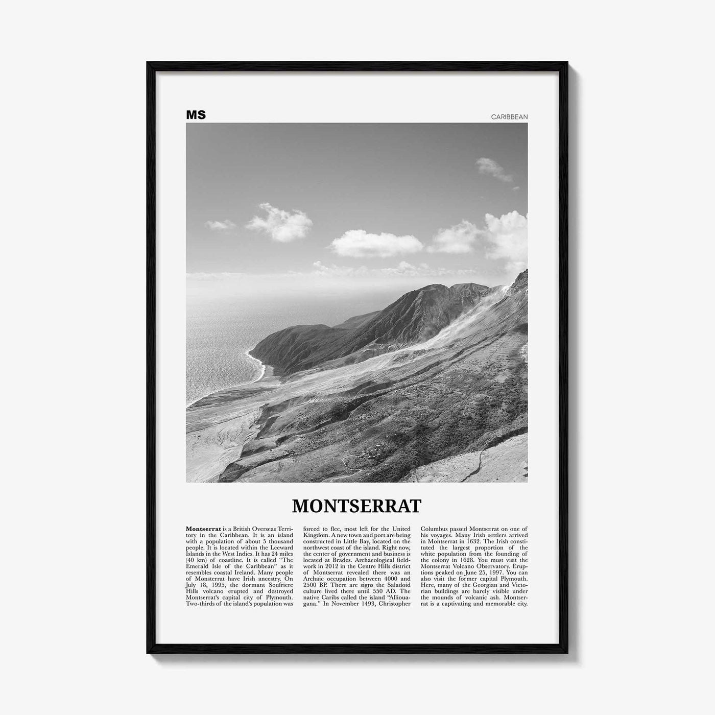 Montserrat Print Black and White Caribbean, Montserrat Wall Art, Montserrat Poster, Montserrat Photo, Montserrat Wall Décor, Caribbean