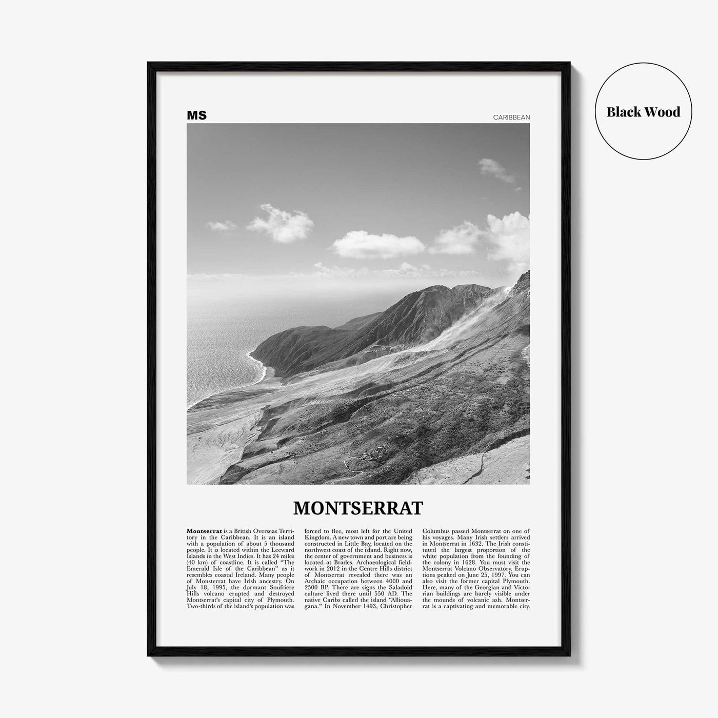 Montserrat Print Black and White Caribbean, Montserrat Wall Art, Montserrat Poster, Montserrat Photo, Montserrat Wall Décor, Caribbean