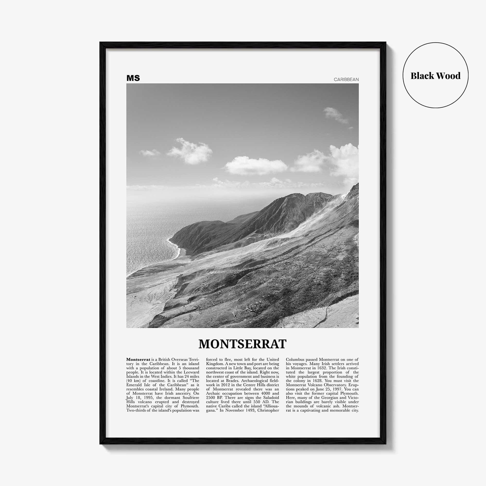 Montserrat Print Black and White Caribbean, Montserrat Wall Art, Montserrat Poster, Montserrat Photo, Montserrat Wall Décor, Caribbean