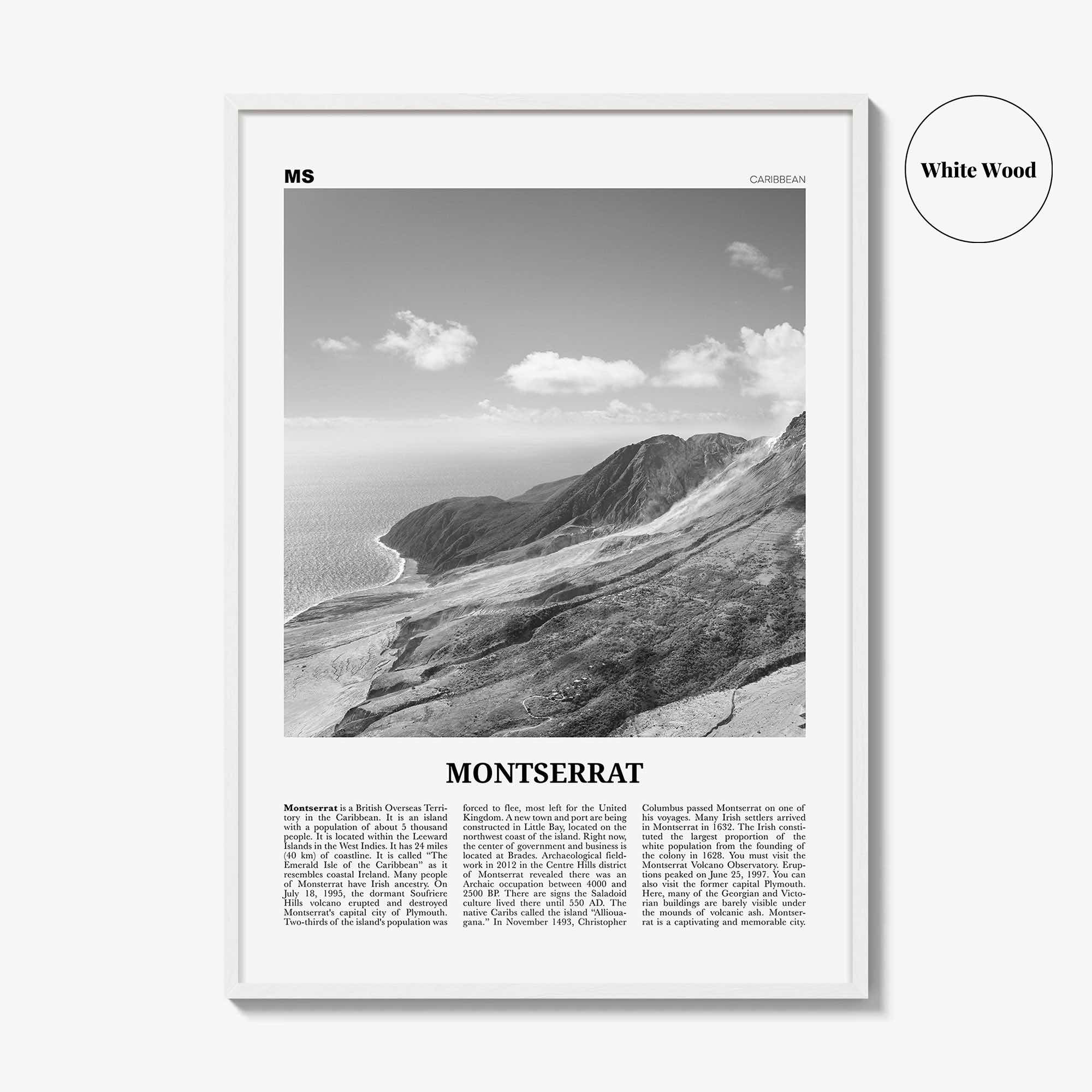 Montserrat Print Black and White Caribbean, Montserrat Wall Art, Montserrat Poster, Montserrat Photo, Montserrat Wall Décor, Caribbean