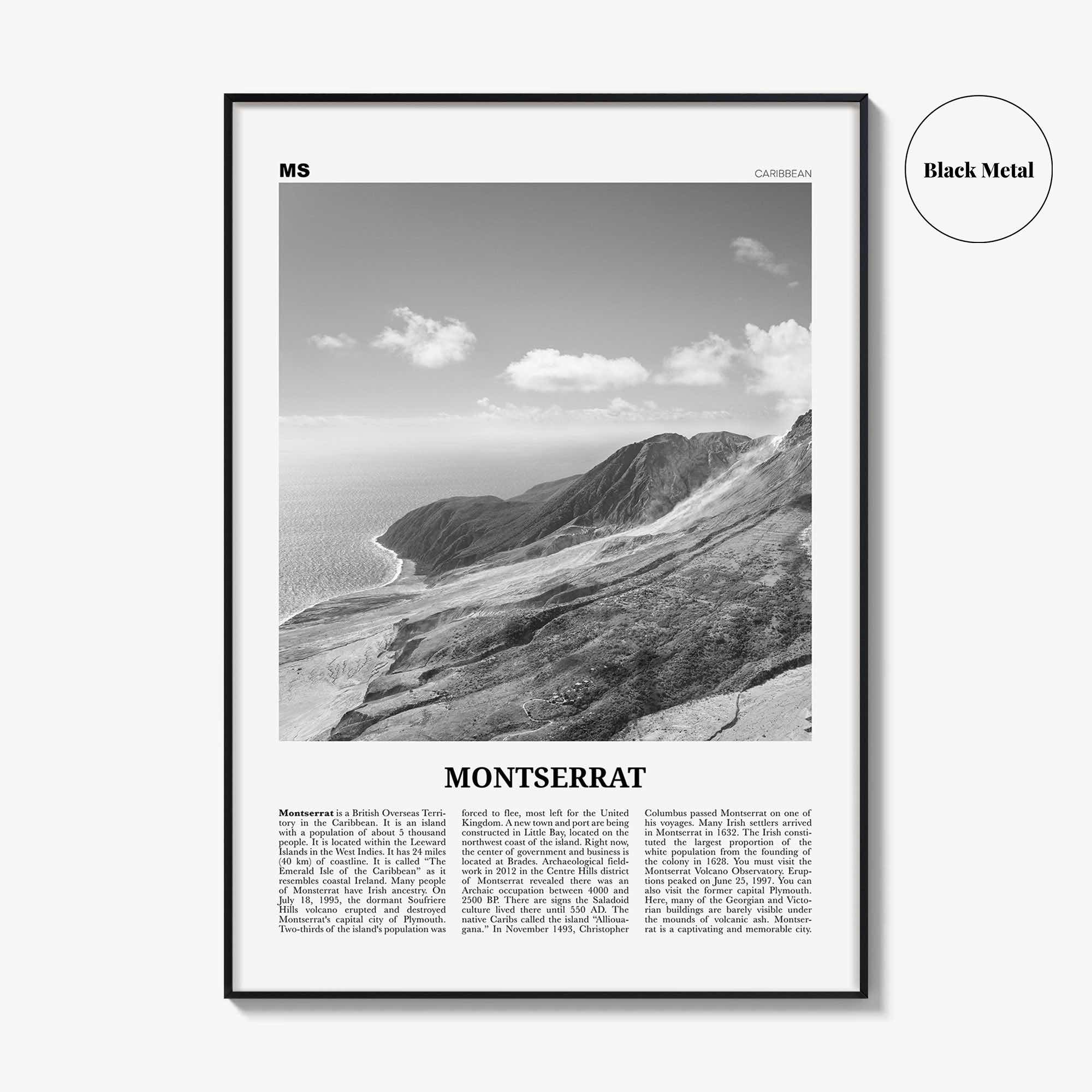 Montserrat Print Black and White Caribbean, Montserrat Wall Art, Montserrat Poster, Montserrat Photo, Montserrat Wall Décor, Caribbean