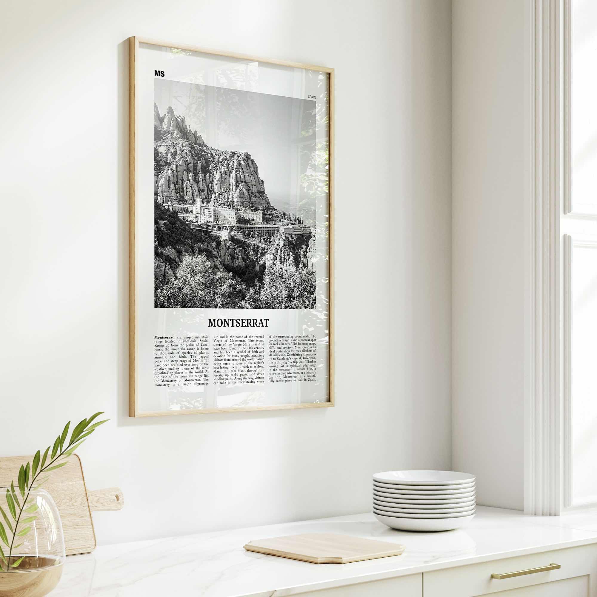 Montserrat Print Black and White Spain, Montserrat Wall Art, Montserrat Poster, Montserrat Photo, Montserrat Wall Décor, Montserrat Map