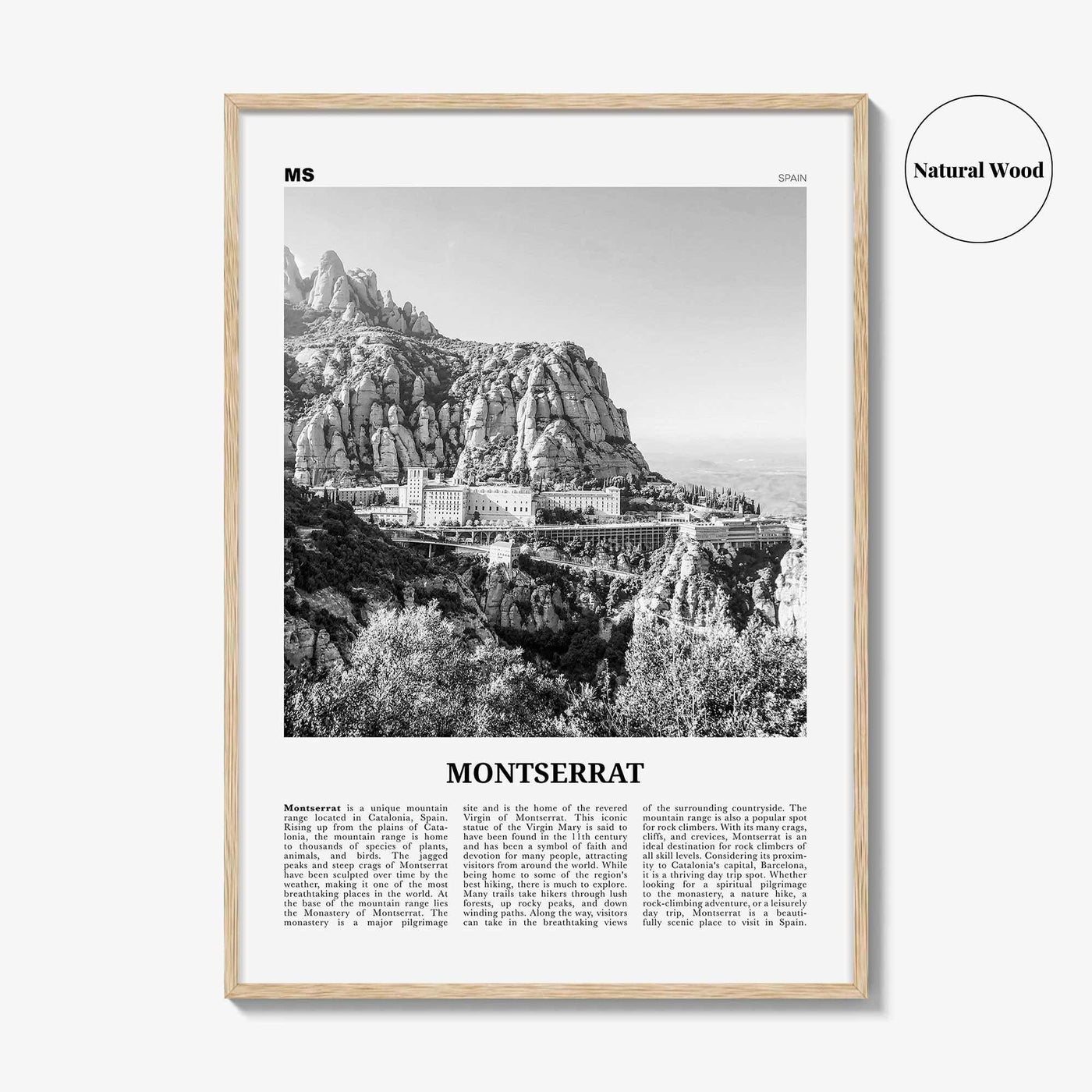Montserrat Print Black and White Spain, Montserrat Wall Art, Montserrat Poster, Montserrat Photo, Montserrat Wall Décor, Montserrat Map