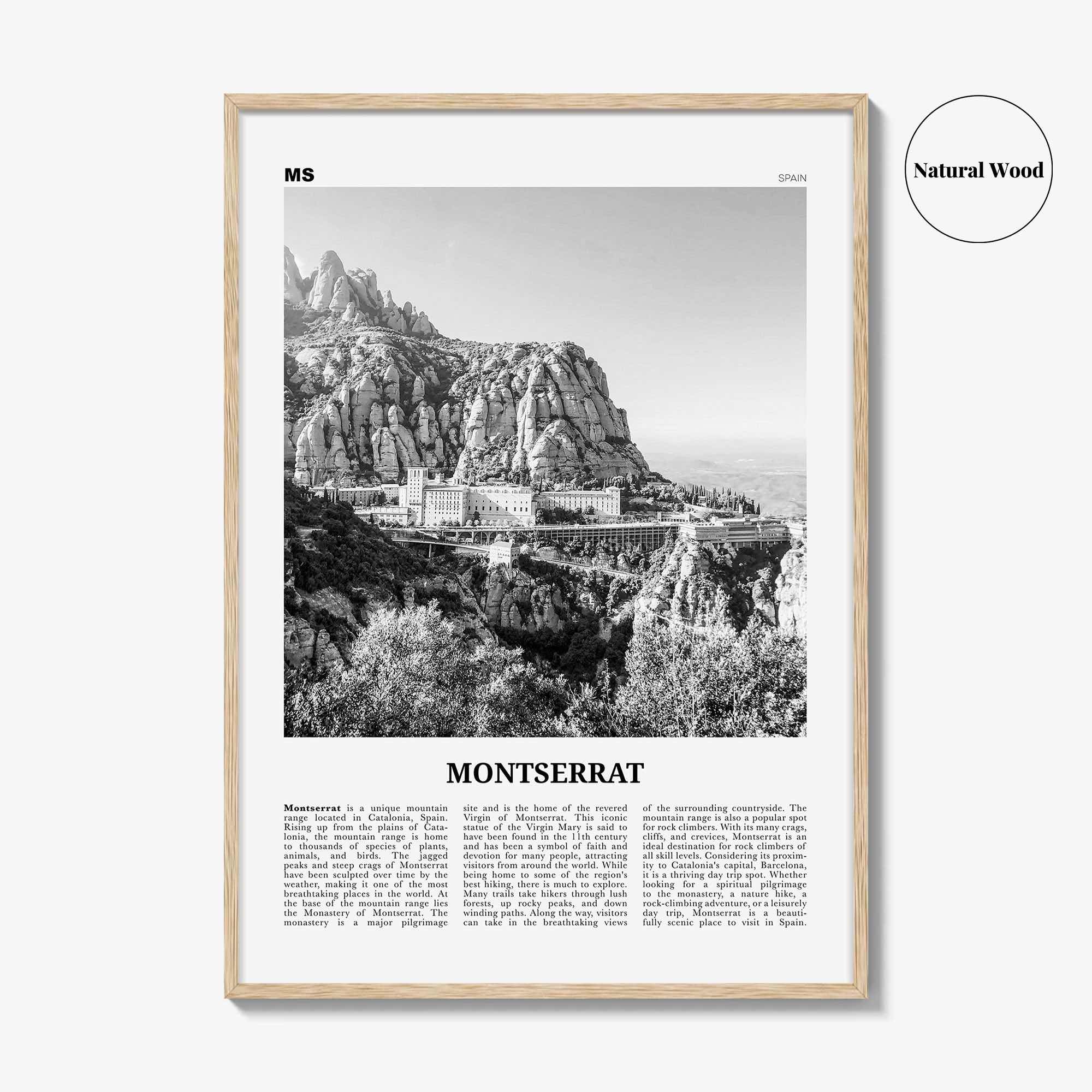 Montserrat Print Black and White Spain, Montserrat Wall Art, Montserrat Poster, Montserrat Photo, Montserrat Wall Décor, Montserrat Map